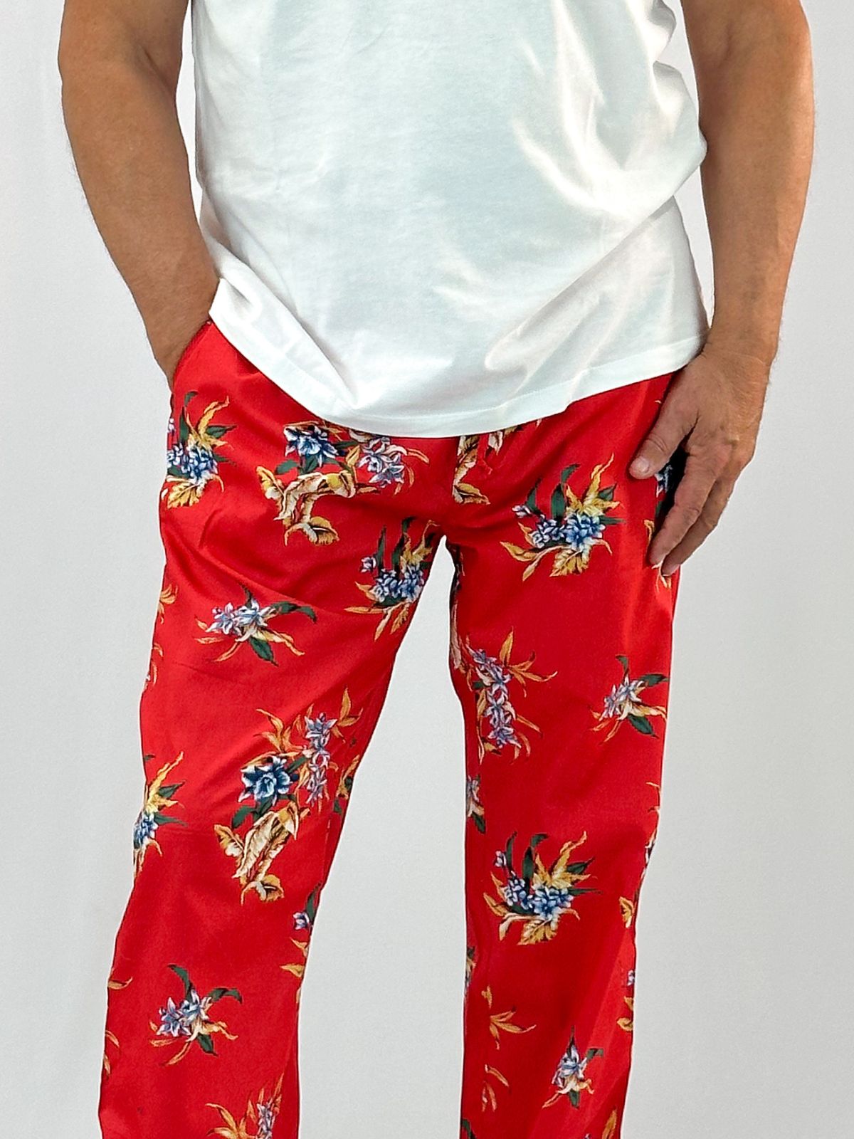 Red Cotton Resort Pant - Relaxed Fit