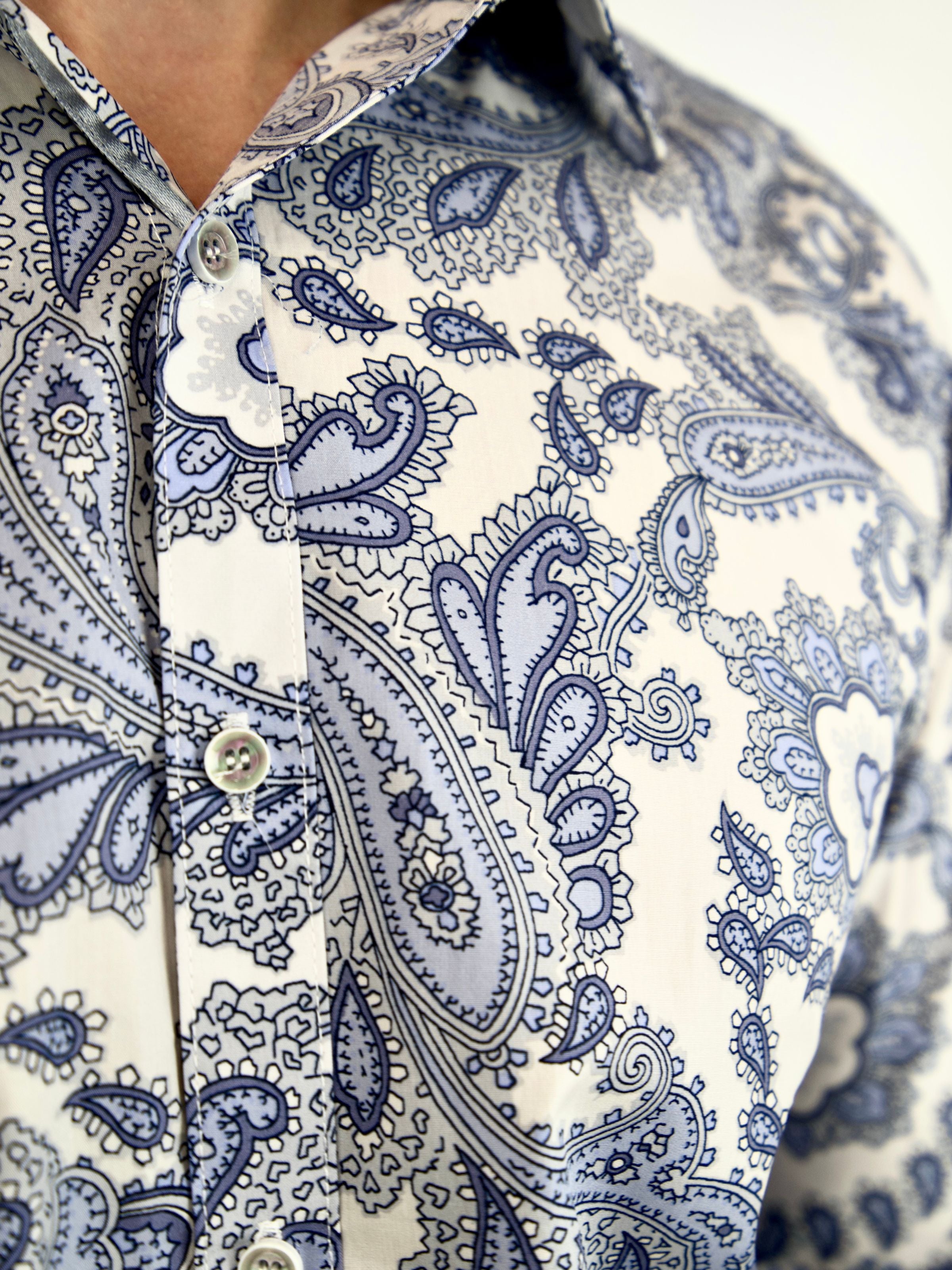 Blue Bone Paisley Cotton L/S Big Mens Shirt - White/Blue