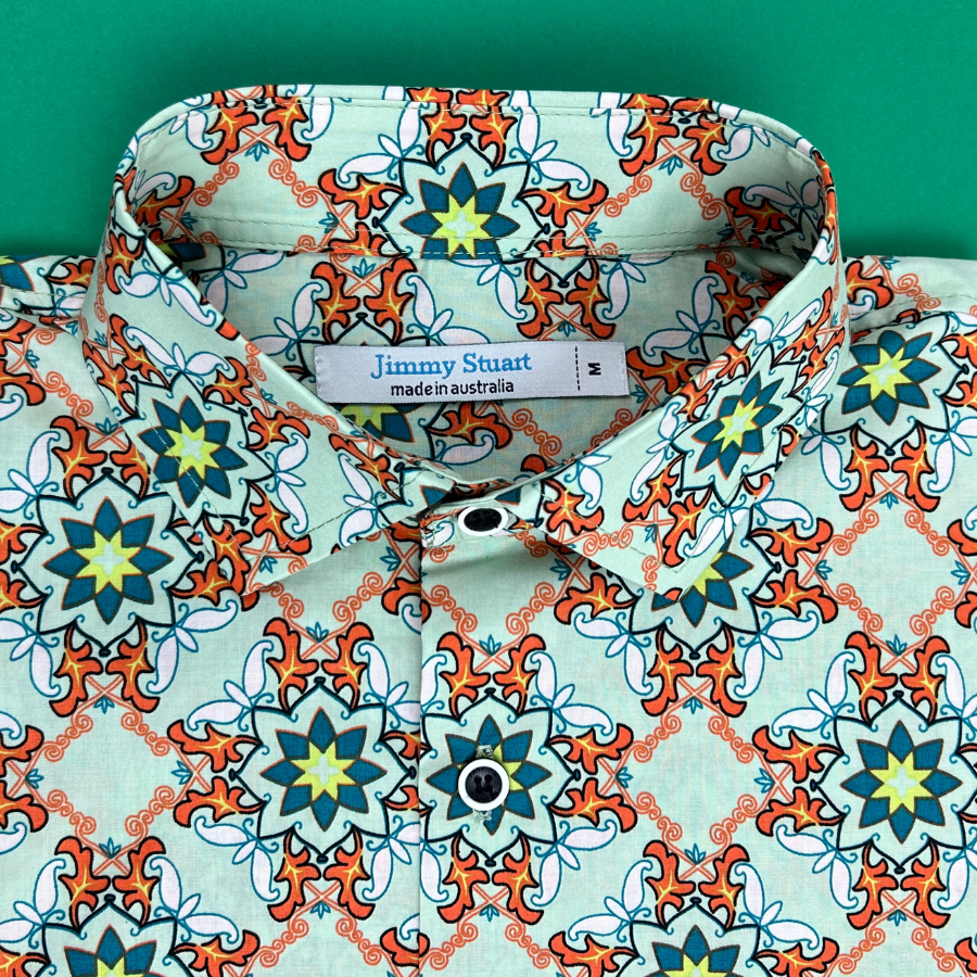 Gremlin Abstract Cotton L/S Big Mens Shirt - Green/Orange