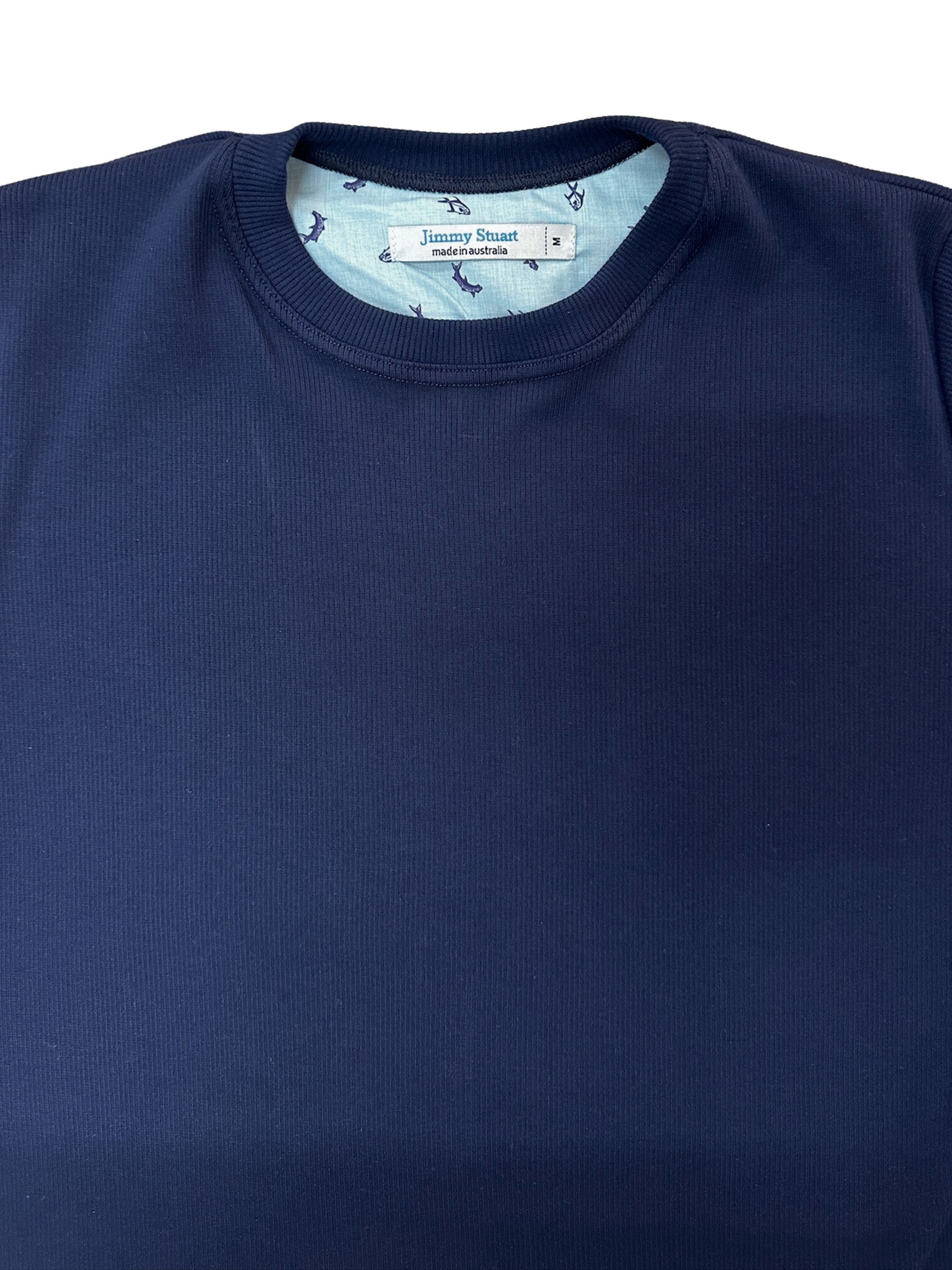 Navy Ribbed Cotton L/S Tee