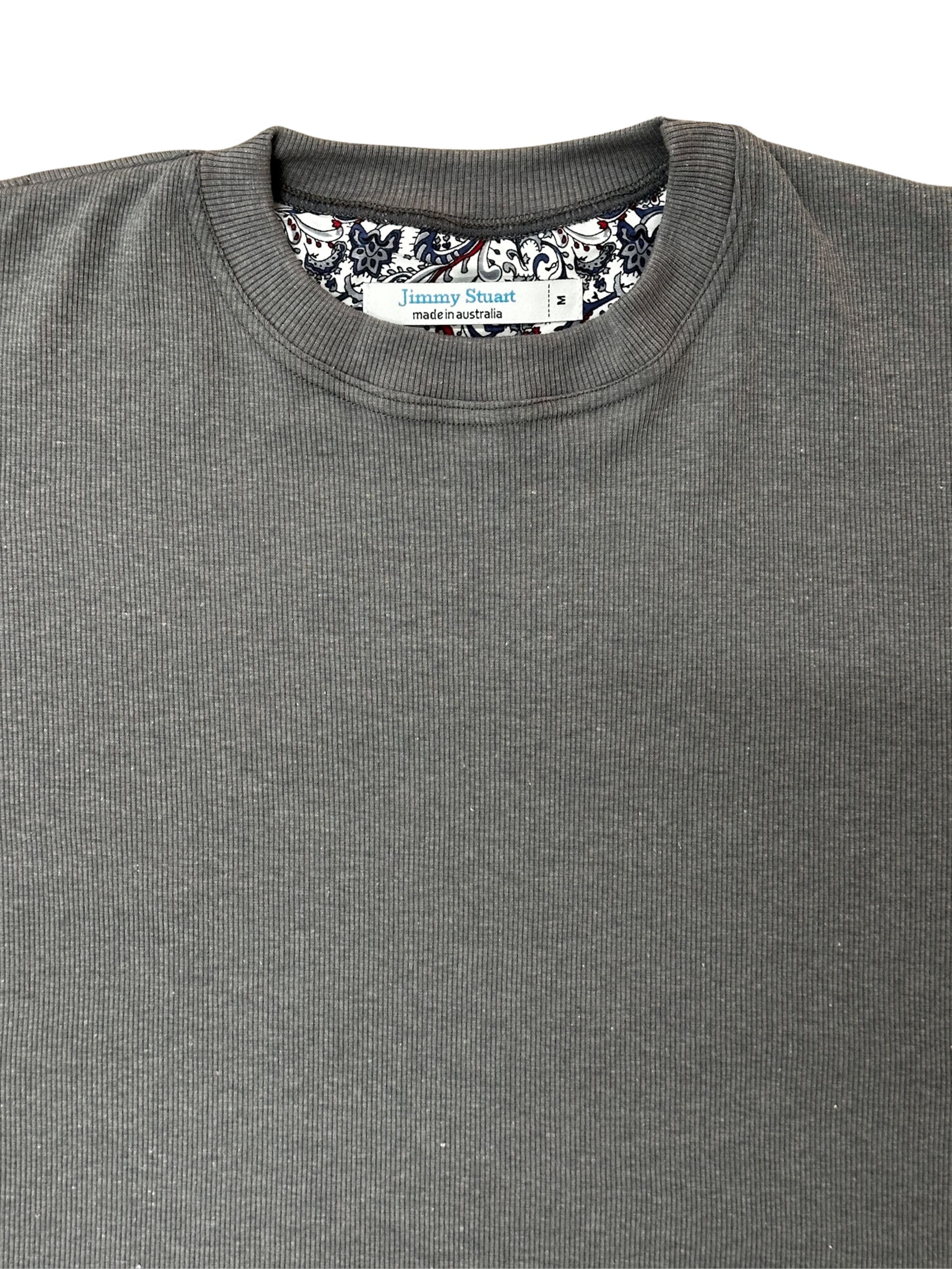 Grey Ribbed Cotton L/S Tee