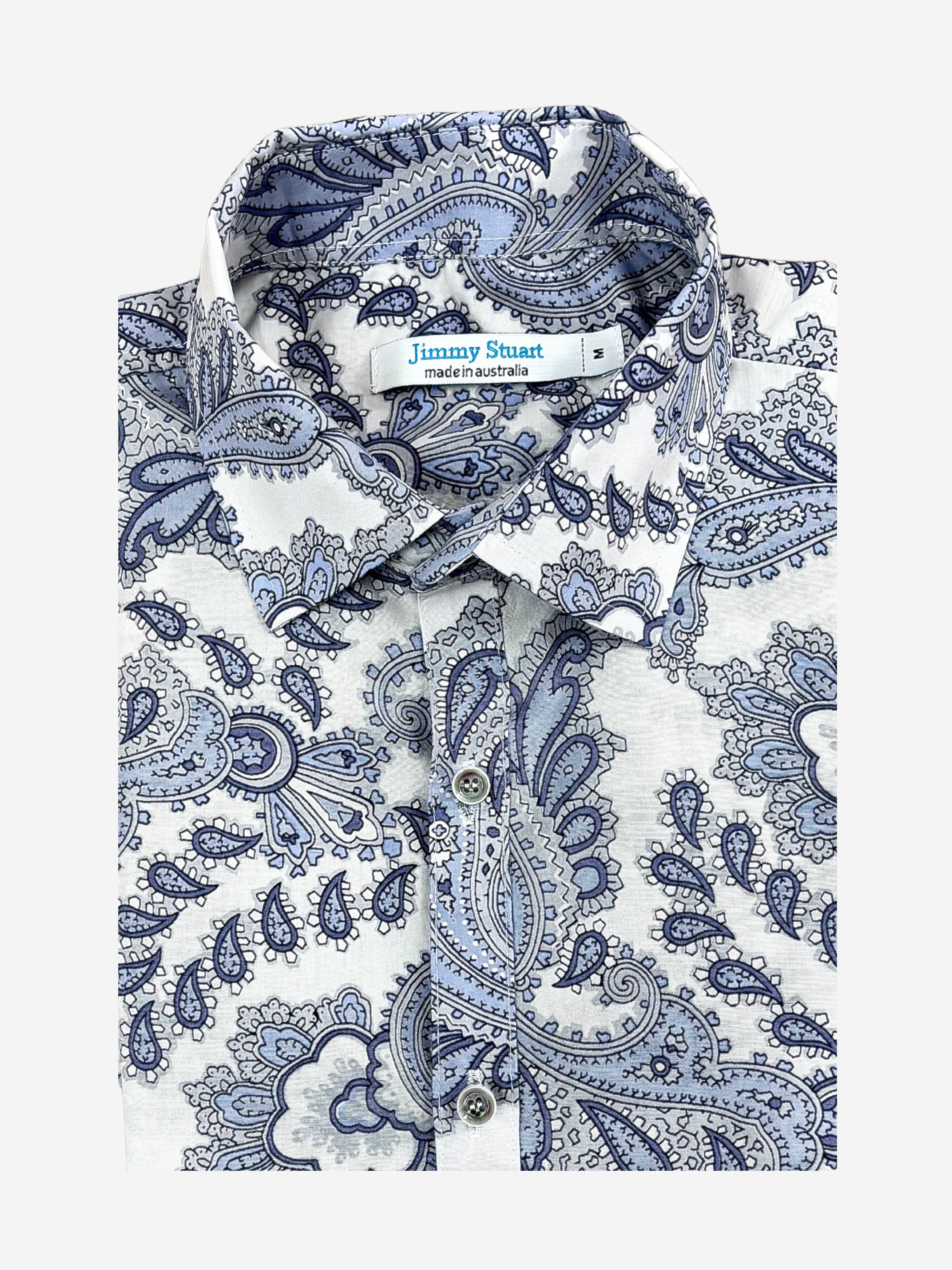 Blue Bone Paisley Cotton L/S Big Mens Shirt - White/Blue