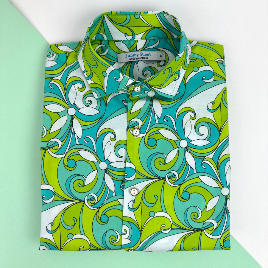 Shagadelic Abstract Cotton LS Big Mens Shirt - Blue/Green