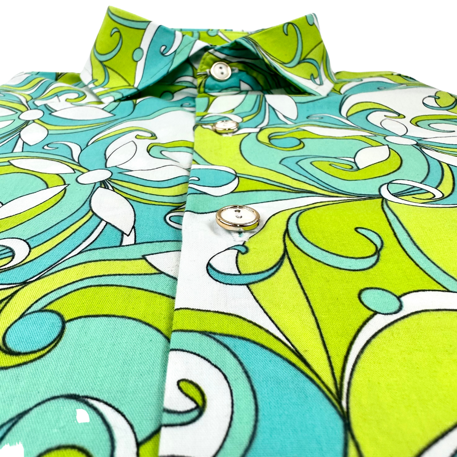 Shagadelic Abstract Cotton LS Big Mens Shirt - Blue/Green