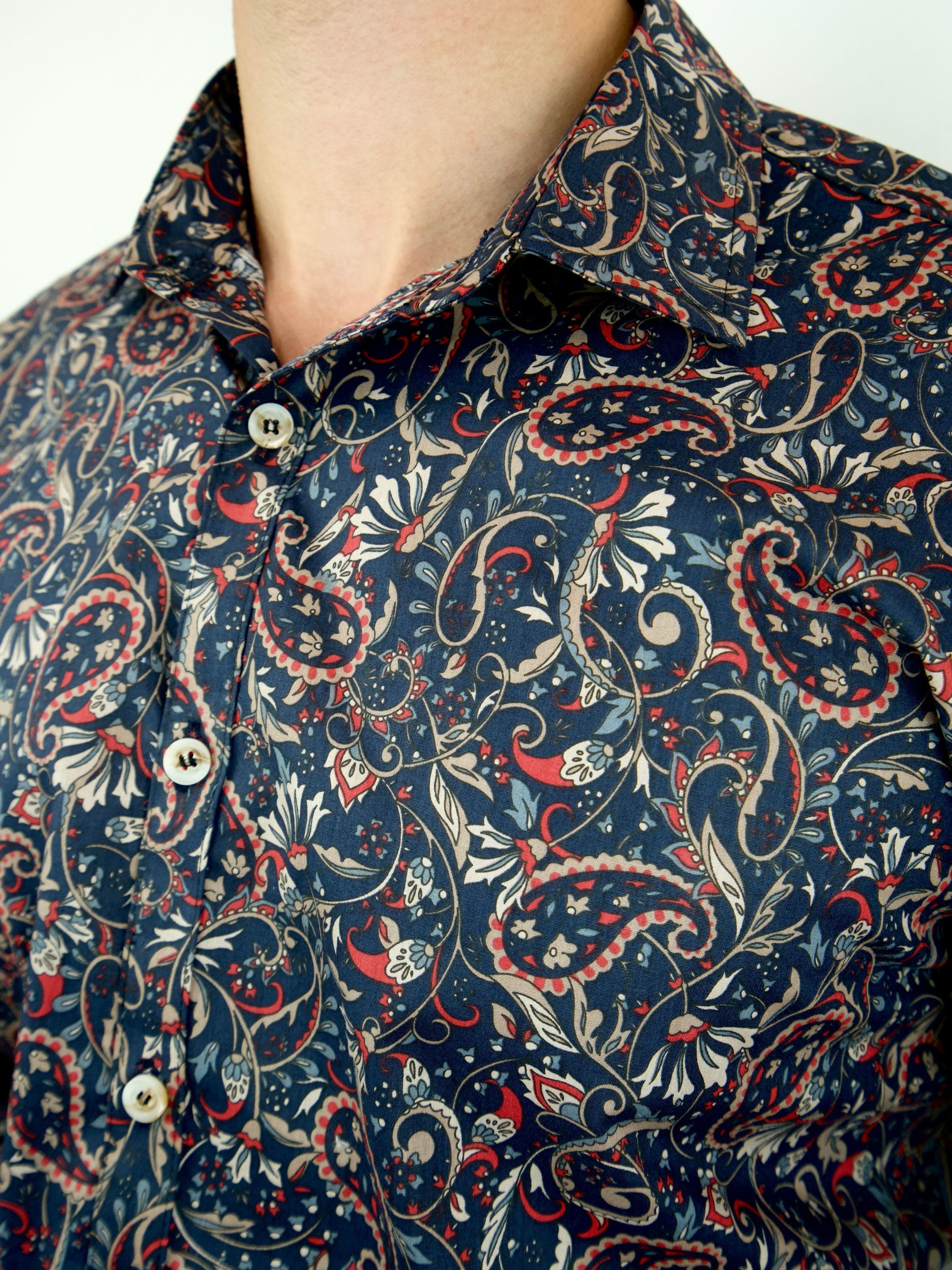 Earth Paisley Cotton L/S Shirt - Navy