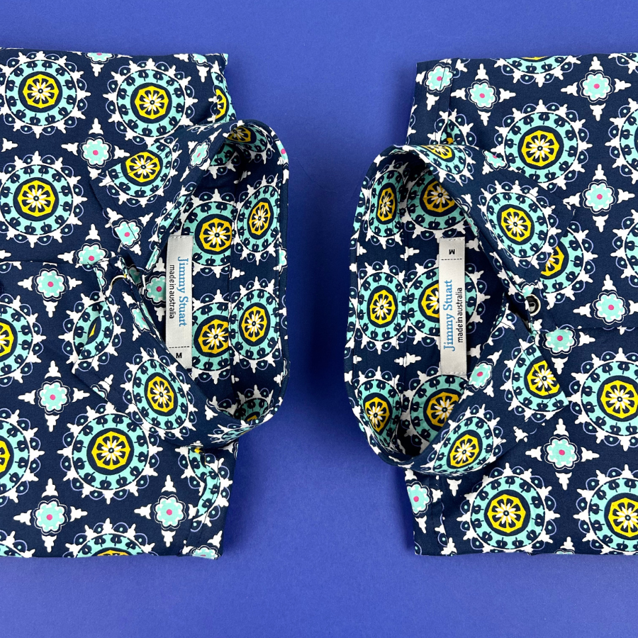 Midnight Geometric Cotton L/S Shirt - Blue/Yellow
