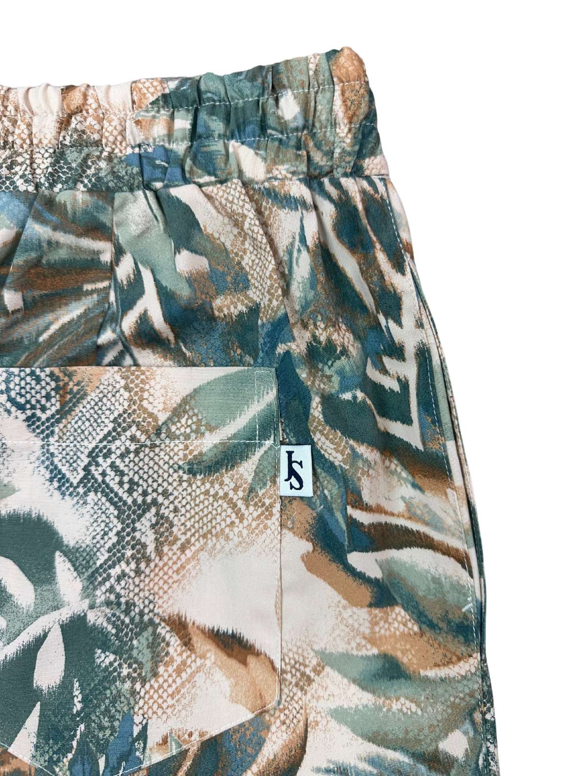 Tropical Hawaiian Cotton Short - Green/Taupe