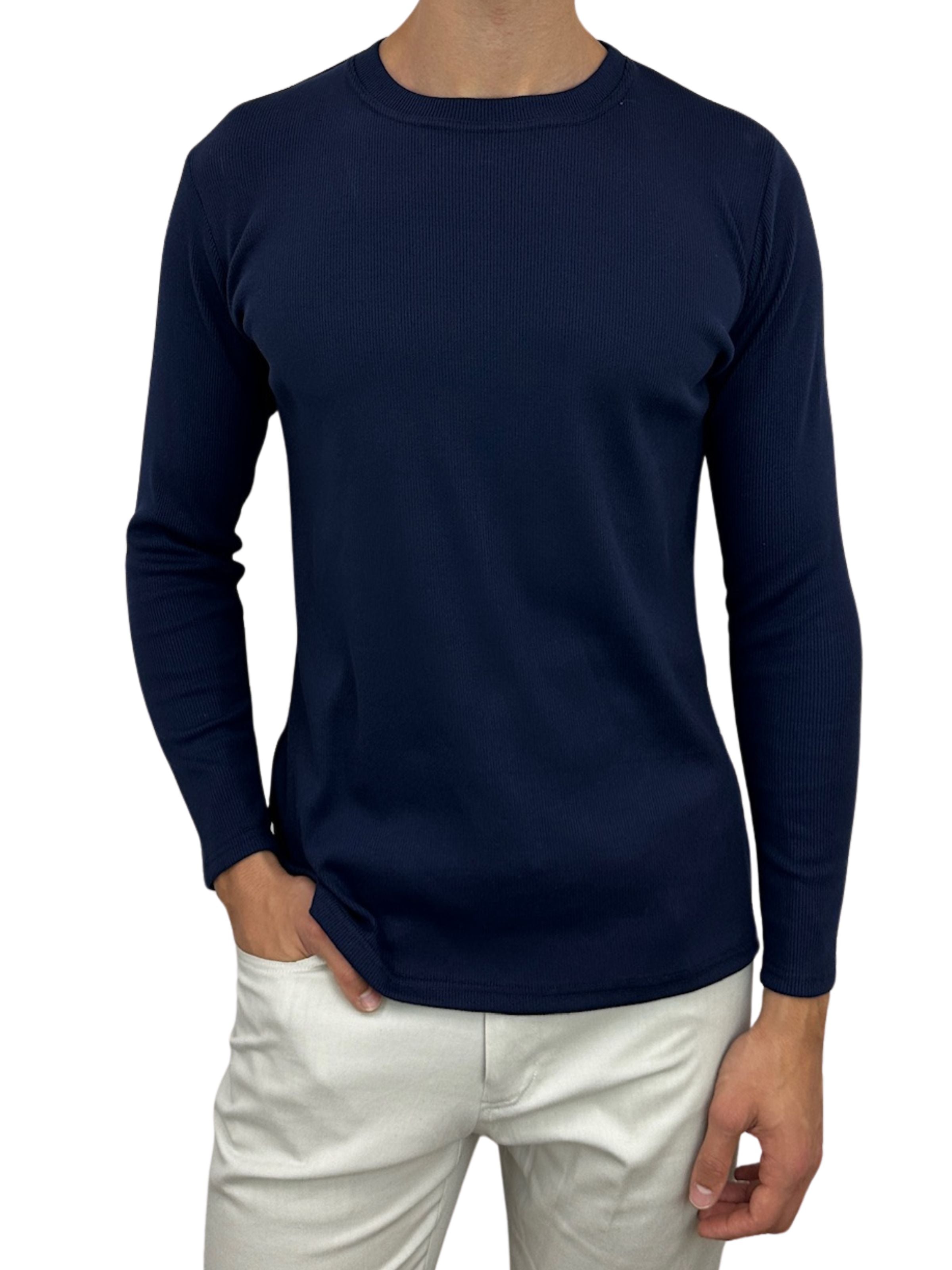 Navy Ribbed Cotton L/S Tee