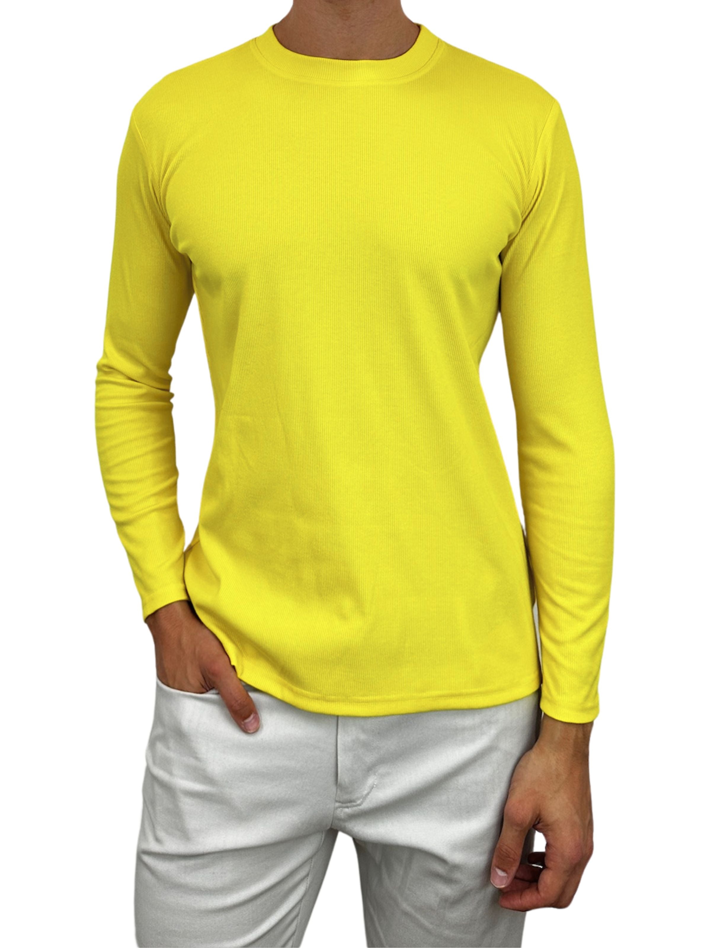 Yellow Ribbed Cotton L/S Tee