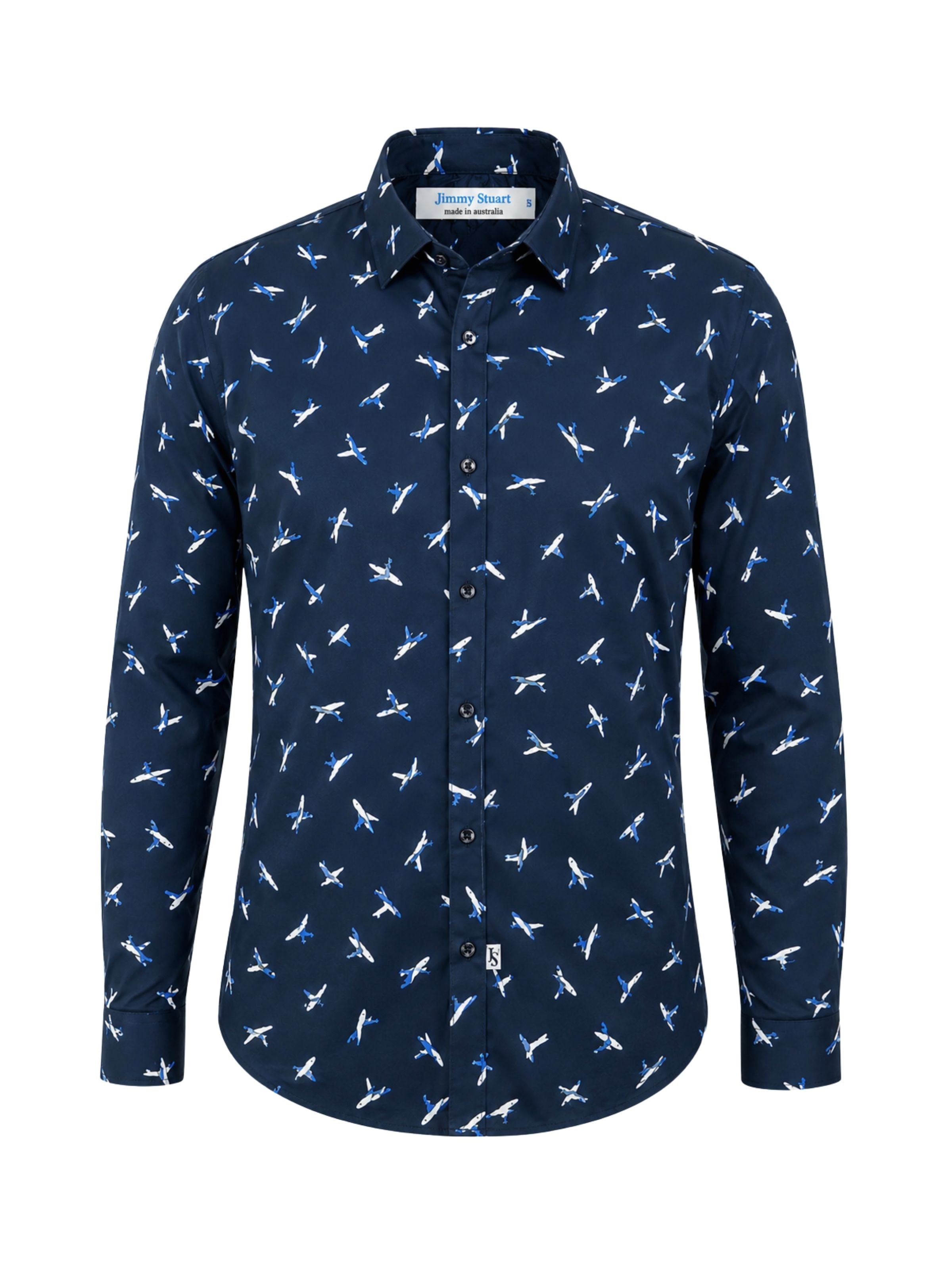 Aero Geometric Cotton L/S Big Mens Shirt - Navy