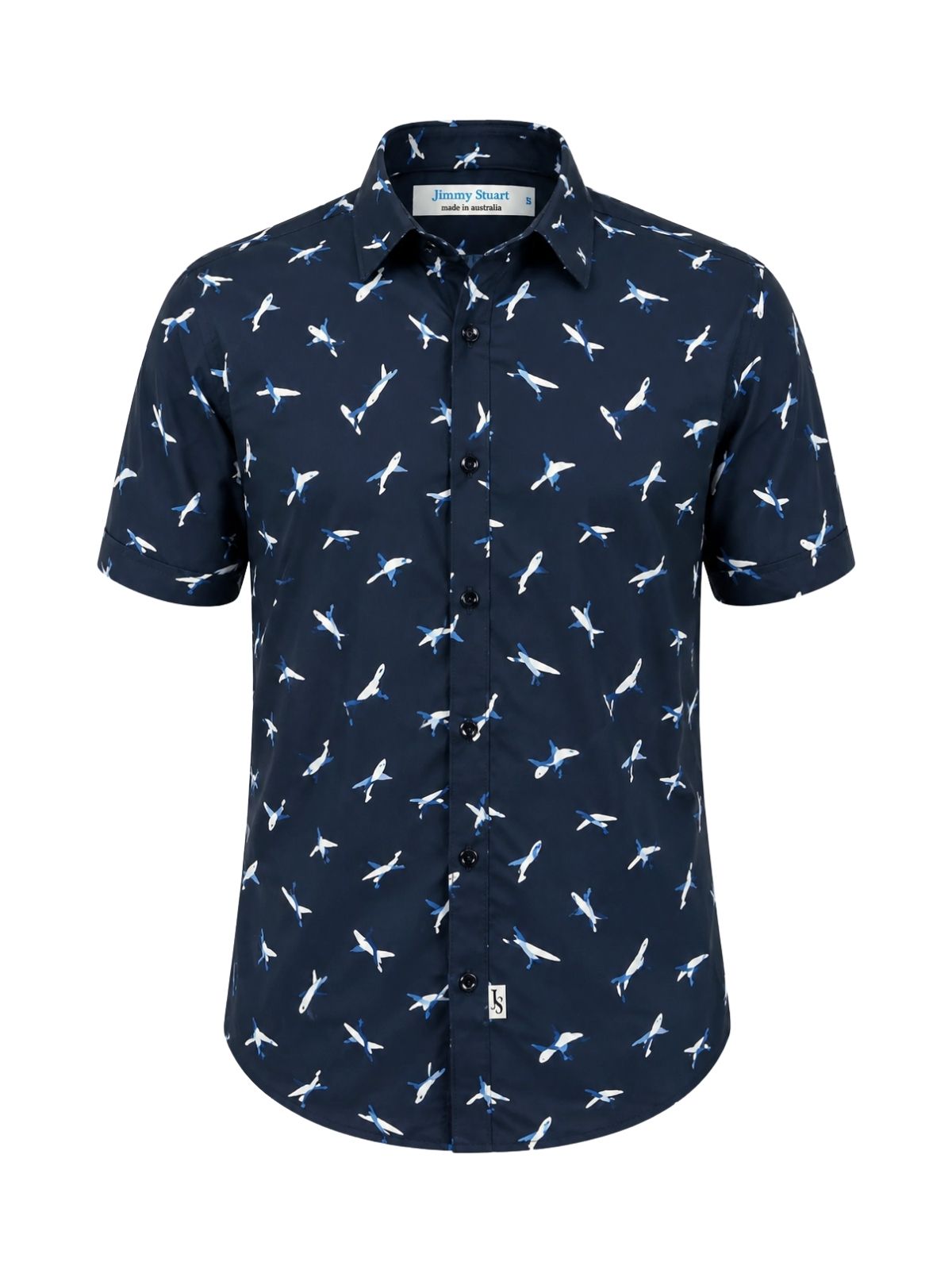 Aero Geometric Cotton S/S Shirt - Navy