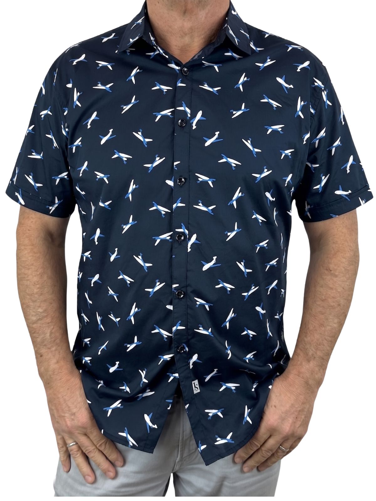 Aero Geometric Cotton S/S Shirt - Navy