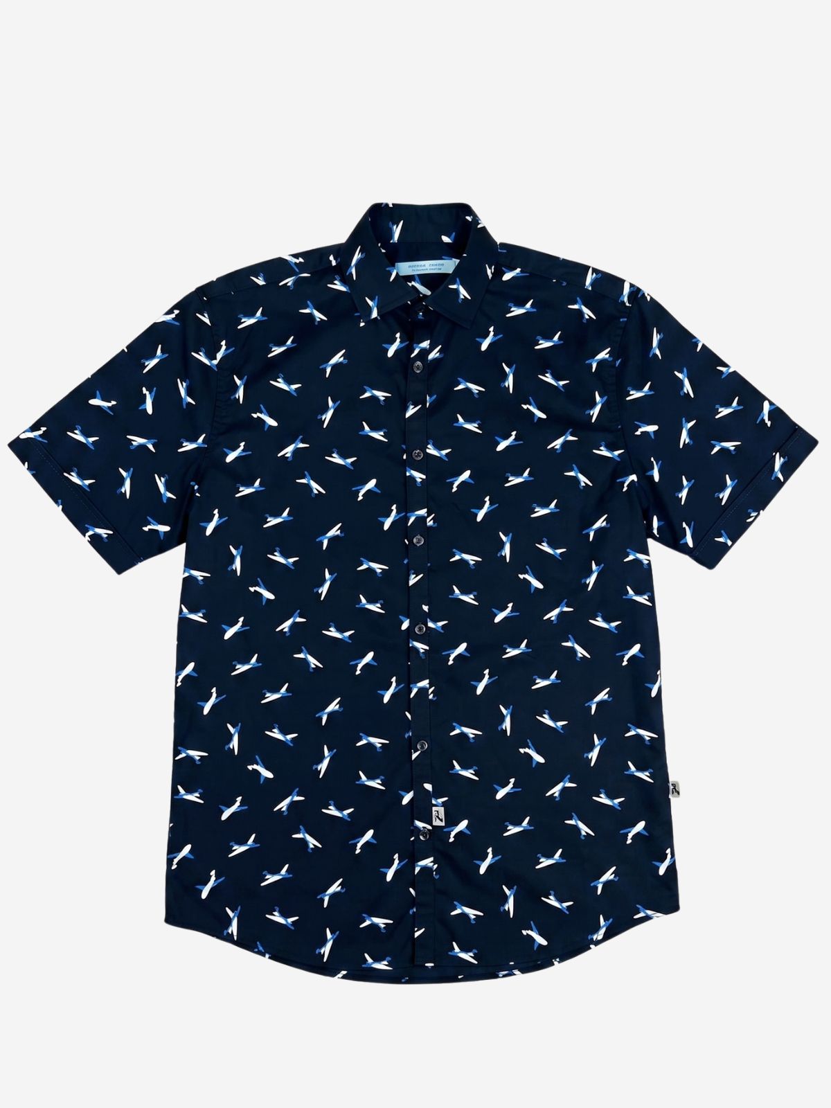 Aero Geometric Cotton S/S Shirt - Navy