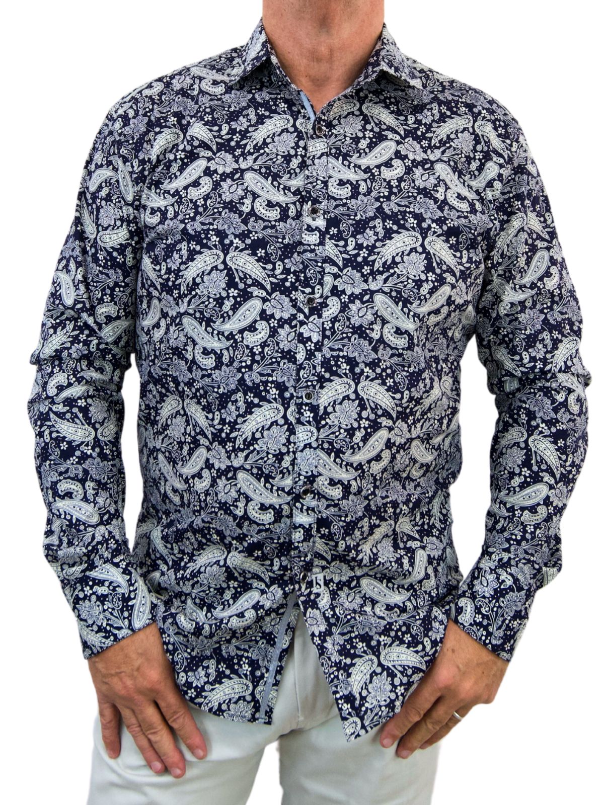 Amoeba Paisley Cotton L/S Big Mens Shirt – Navy