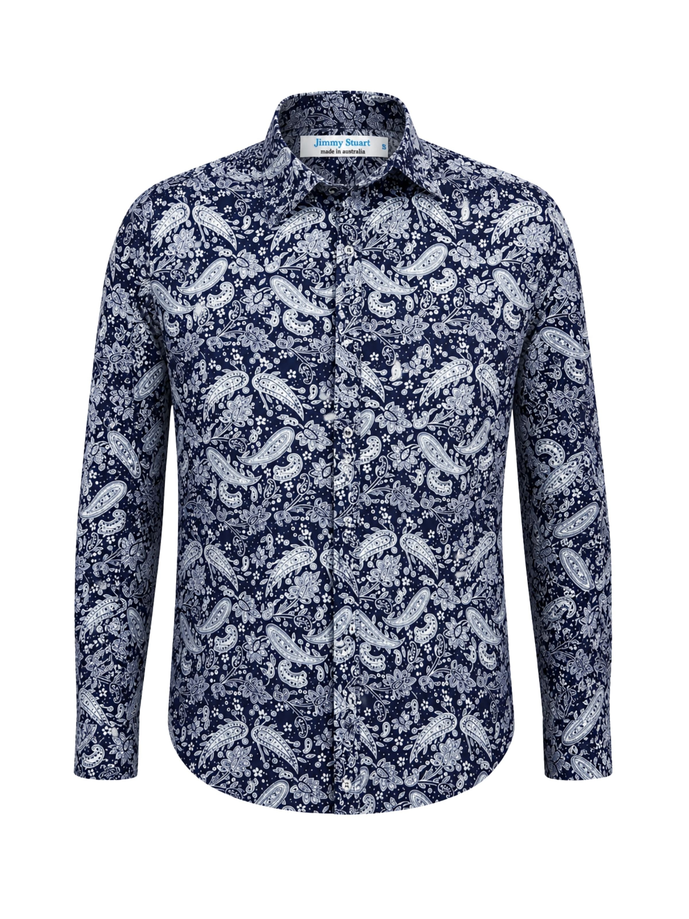 Amoeba Paisley Cotton L/S Big Mens Shirt – Navy