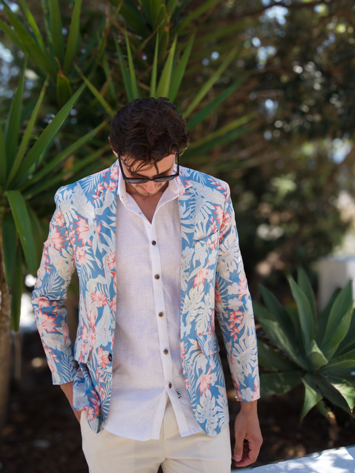 Antigua Hawaiian Linen Jacket - Blue/Orange