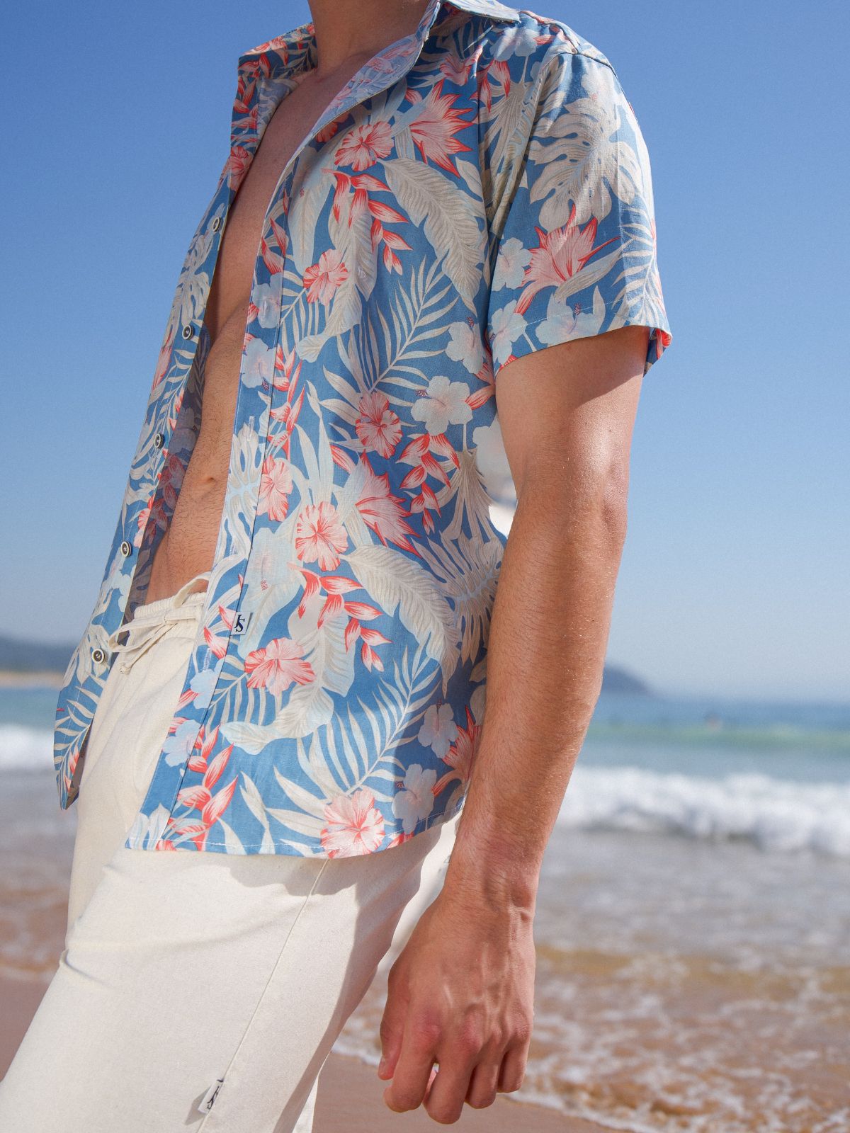 Antigua Hawaiian Linen S/S Big Mens Shirt- Blue/Orange