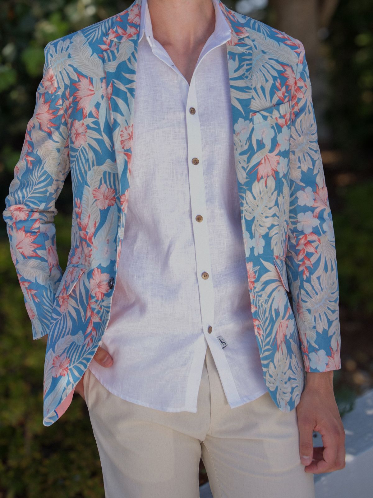 Antigua Hawaiian Linen Jacket - Blue/Orange