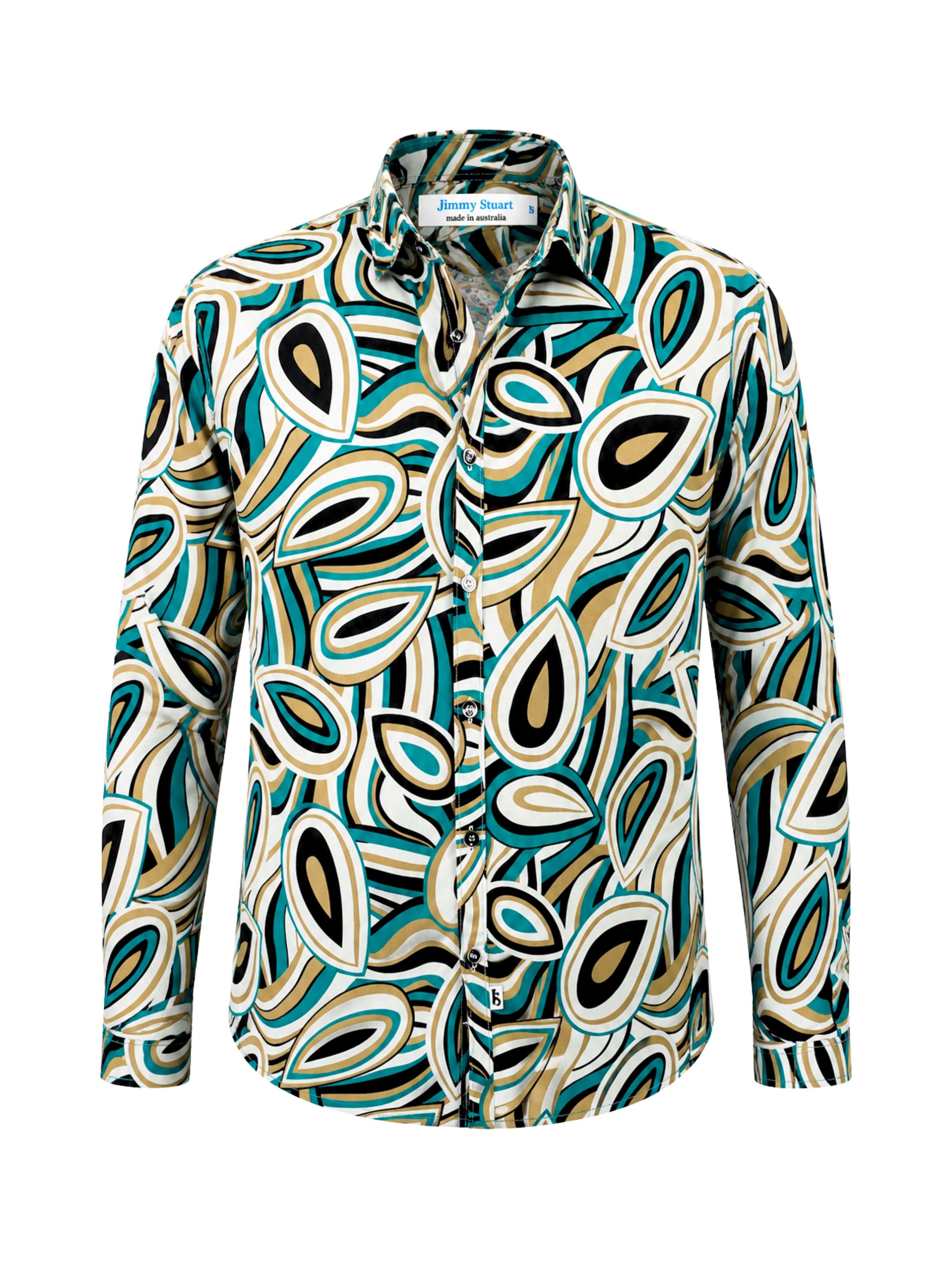 Avocado Abstract Cotton Voile L/S Shirt - Green/Beige