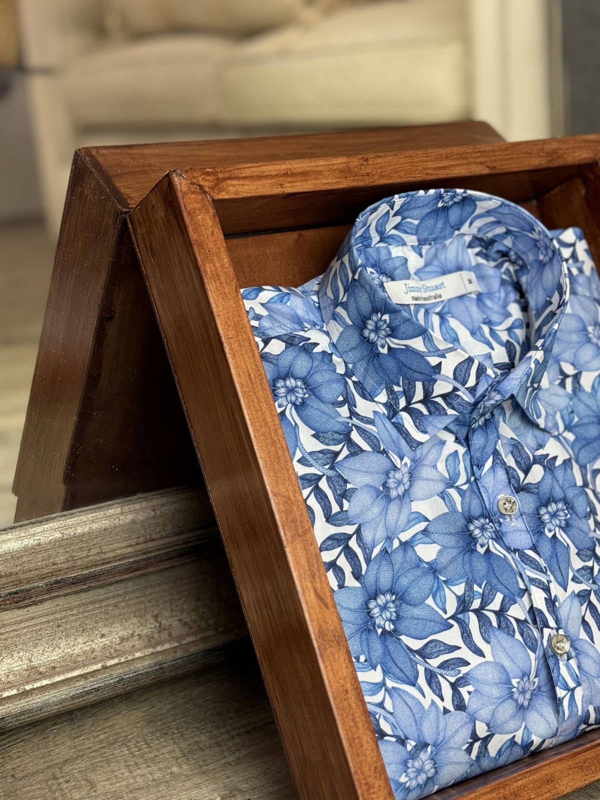 Azure Floral Cotton L/S Shirt - Blue