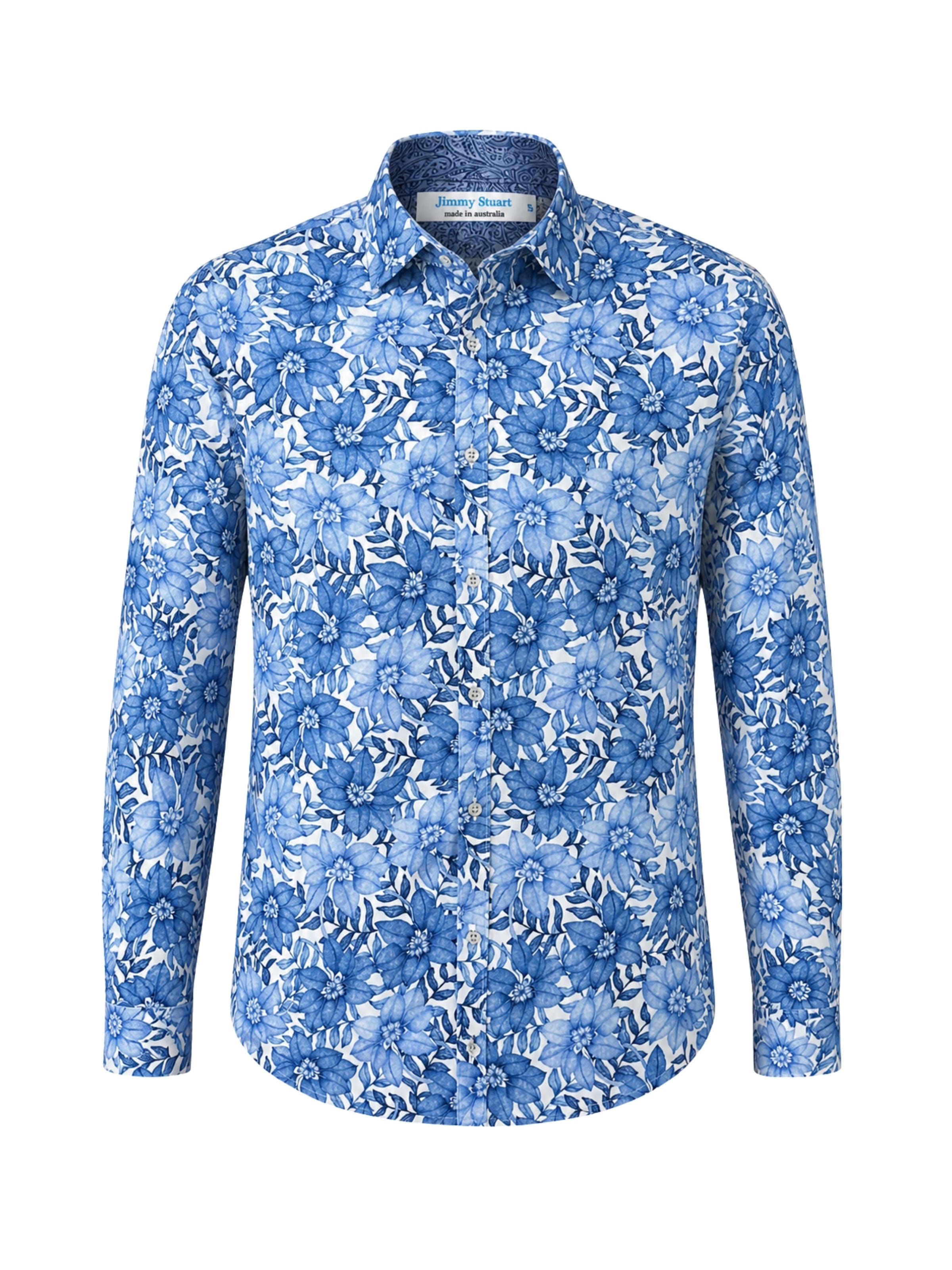 Azure Floral Cotton L/S Shirt - Blue