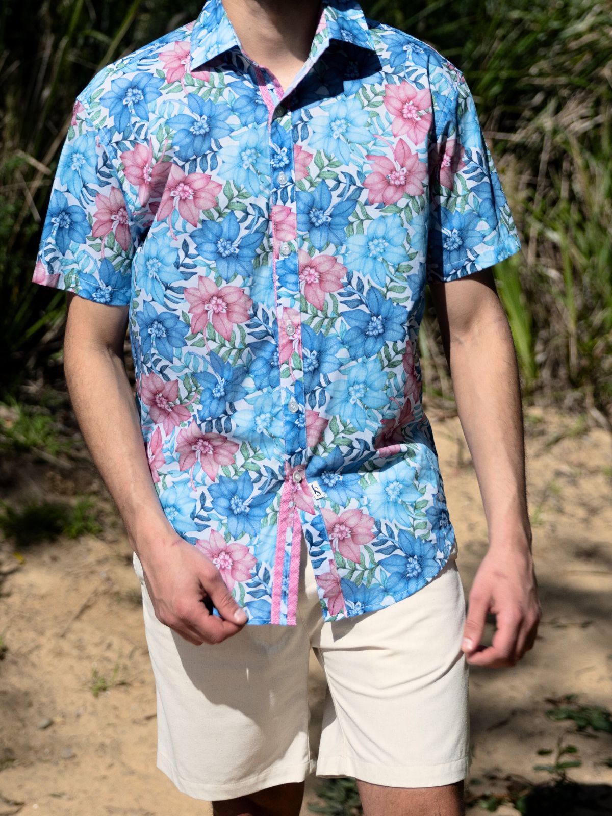 Azure Floral Cotton S/S Shirt - Coral