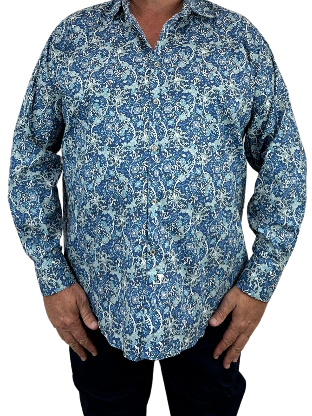 Babylon Floral L/S Big Mens Shirt – Blue