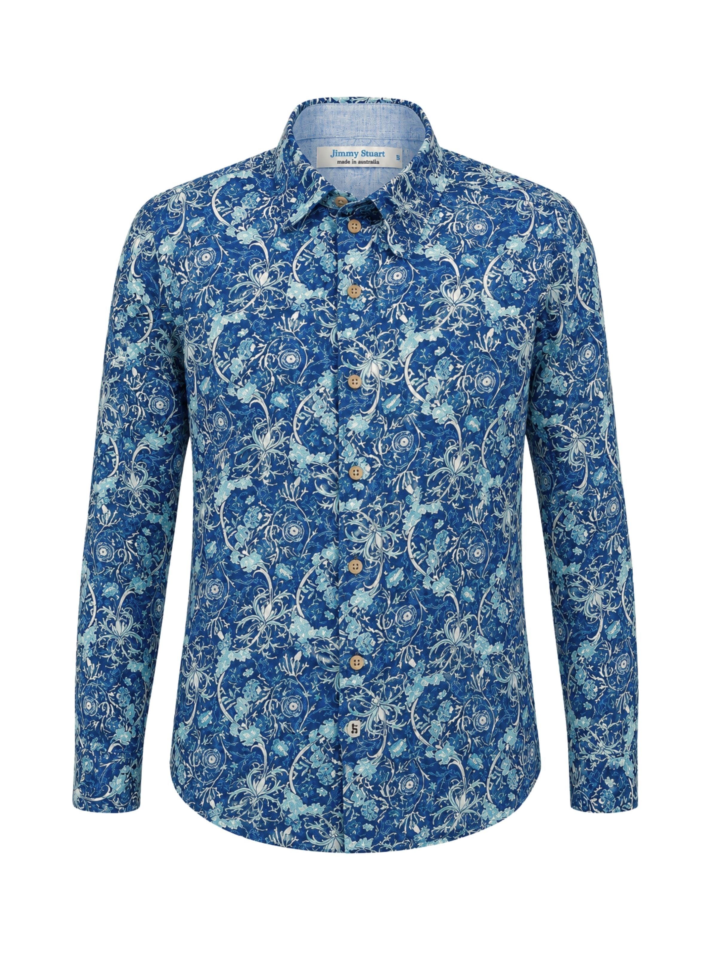 Babylon Floral Cotton L/S Shirt - Blue