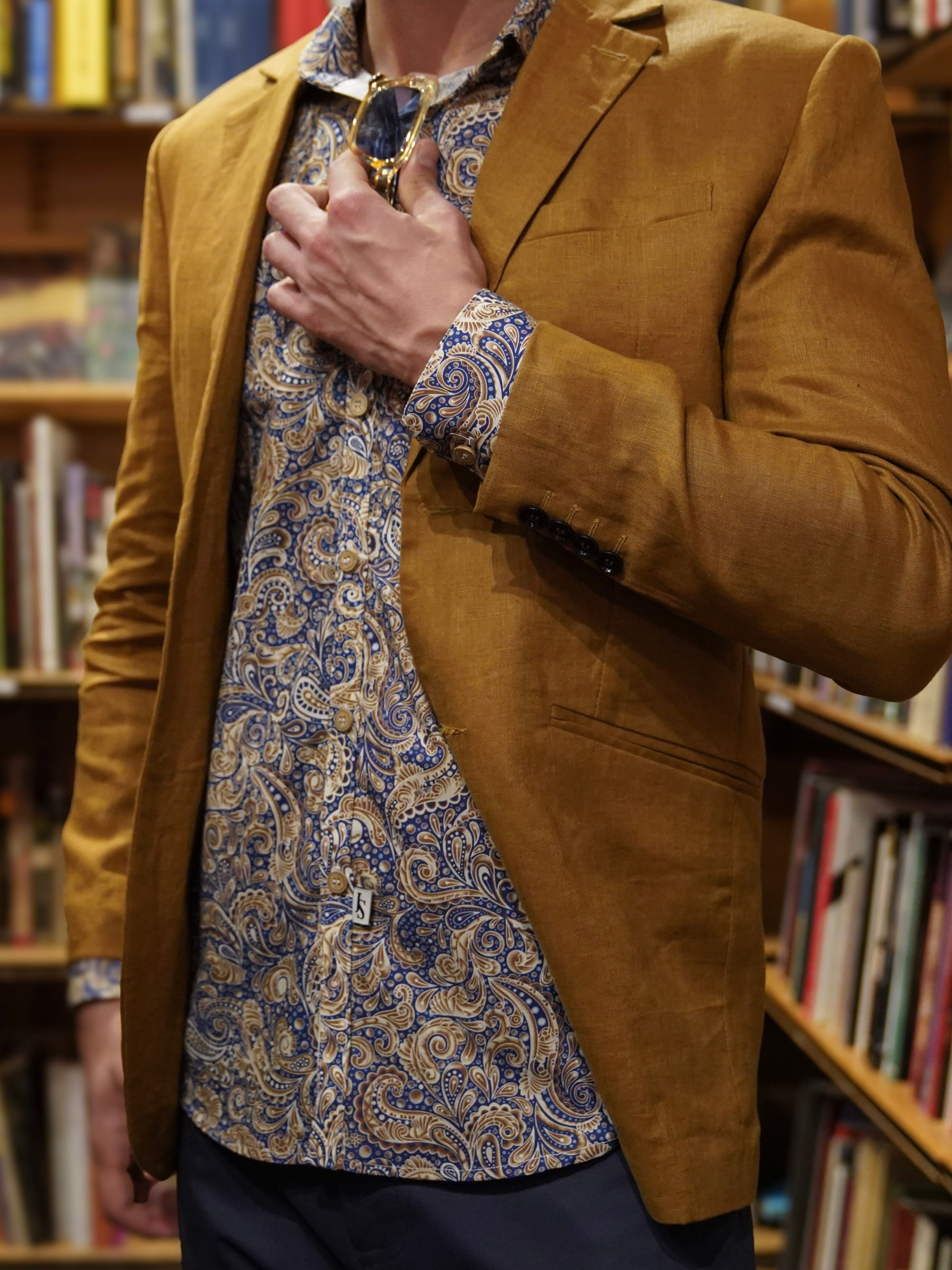 Barocco Paisley Cotton L/S Shirt - Blue/Brown