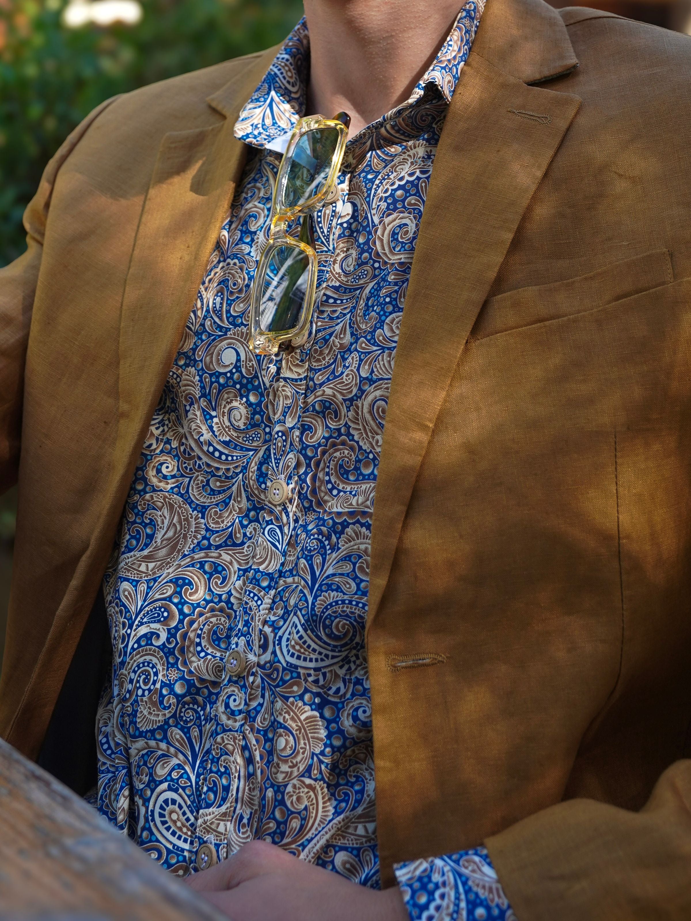 Barocco Paisley Cotton L/S Shirt - Blue/Brown