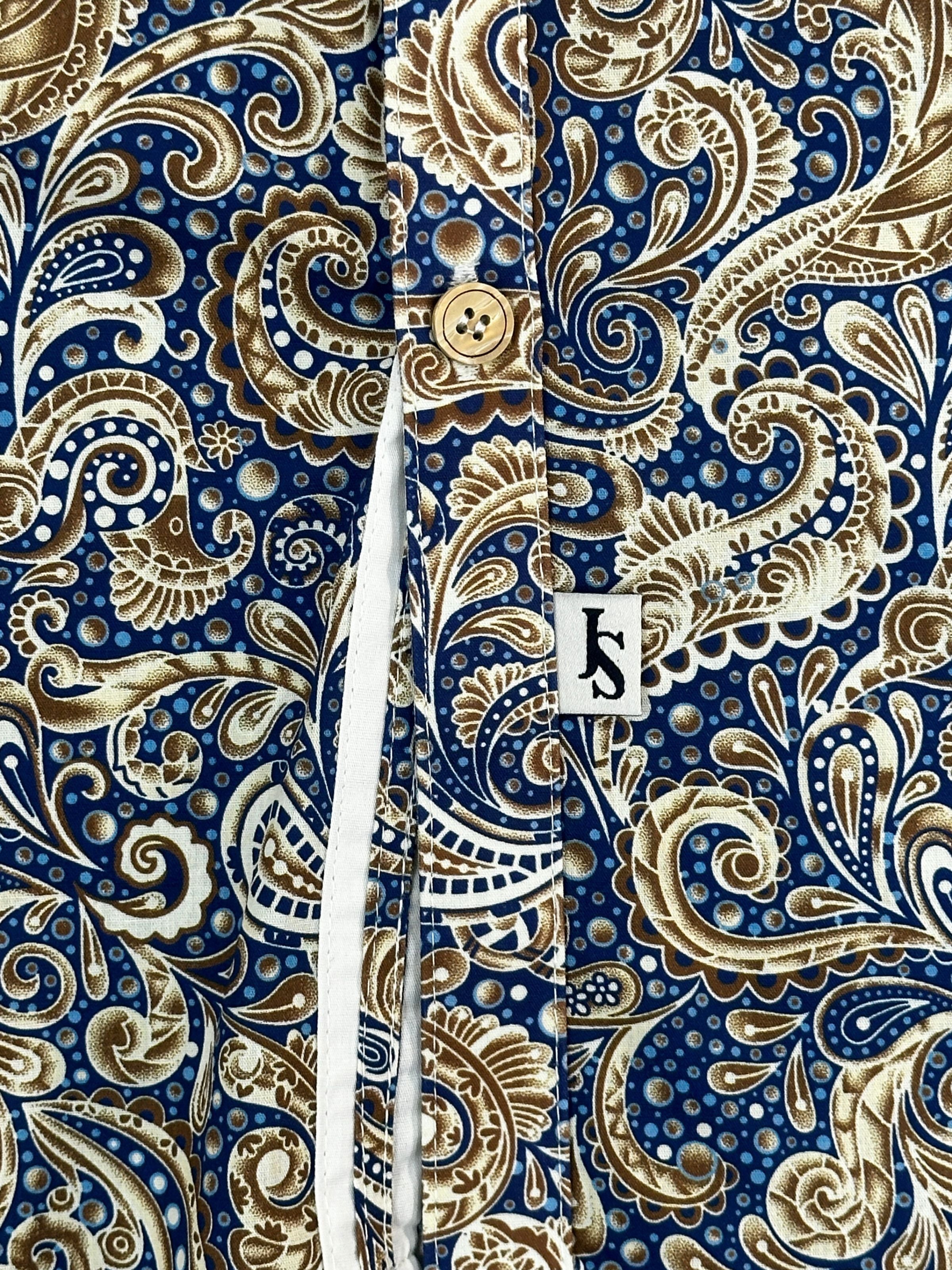 Barocco Paisley Cotton L/S Shirt - Blue/Brown