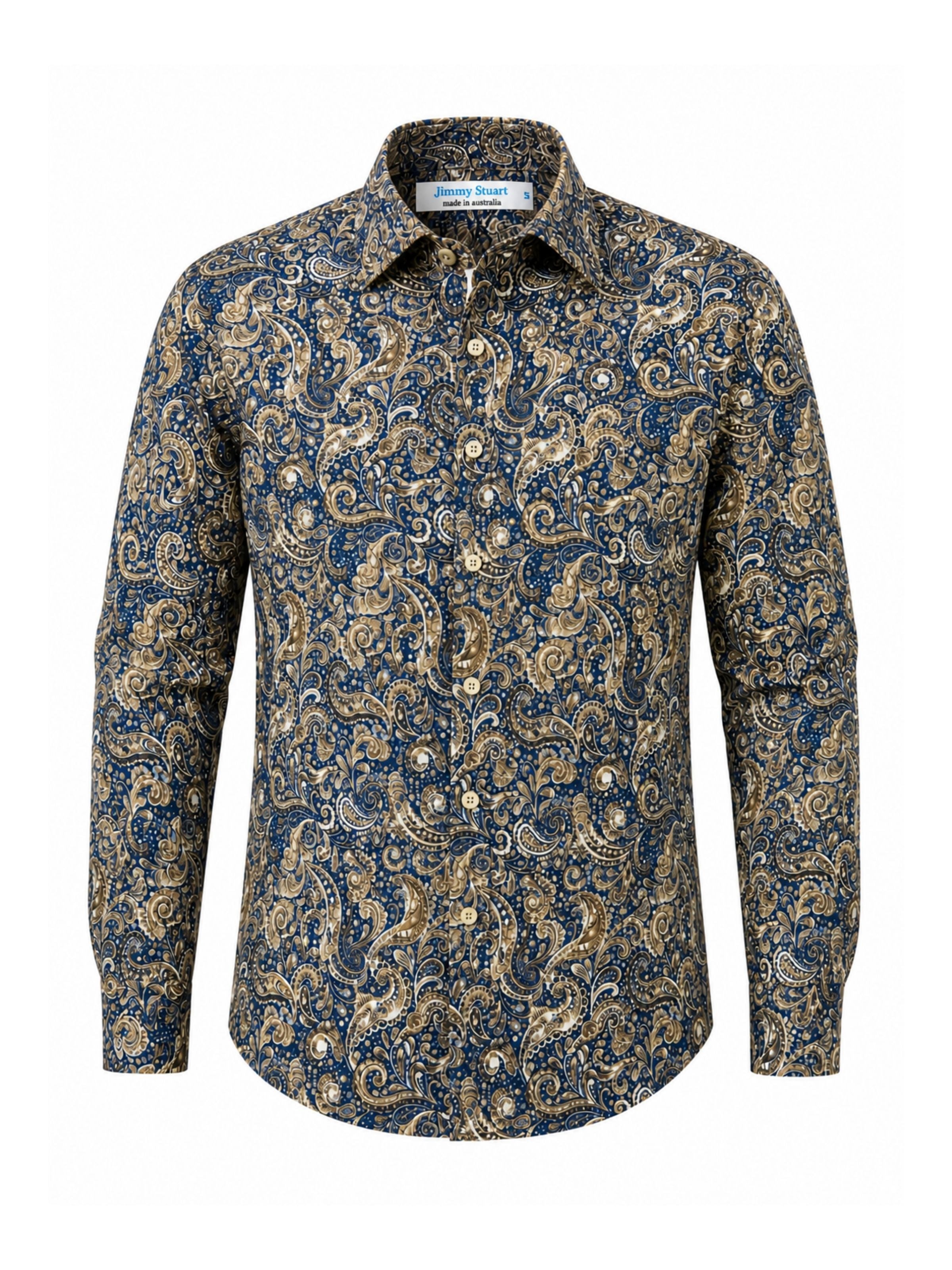 Barocco Paisley Cotton L/S Shirt - Blue/Brown