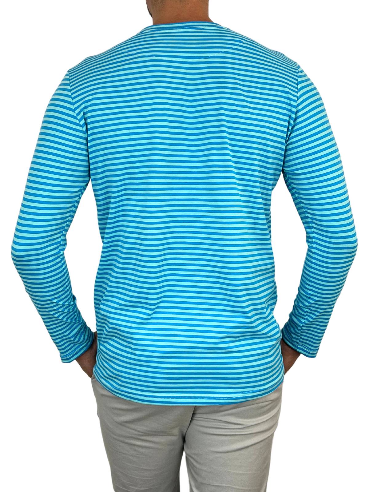 Bermuda Stripe Cotton L/S Tee - Aqua