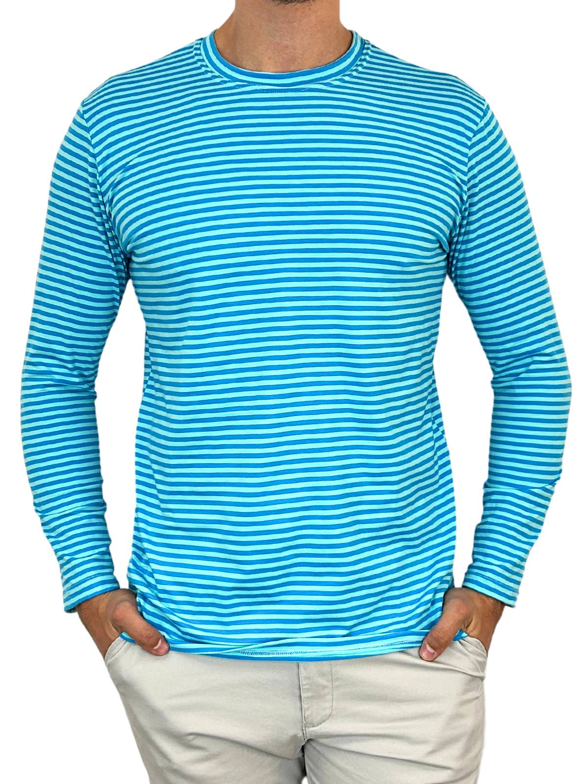 Bermuda Stripe Cotton L/S Tee - Aqua