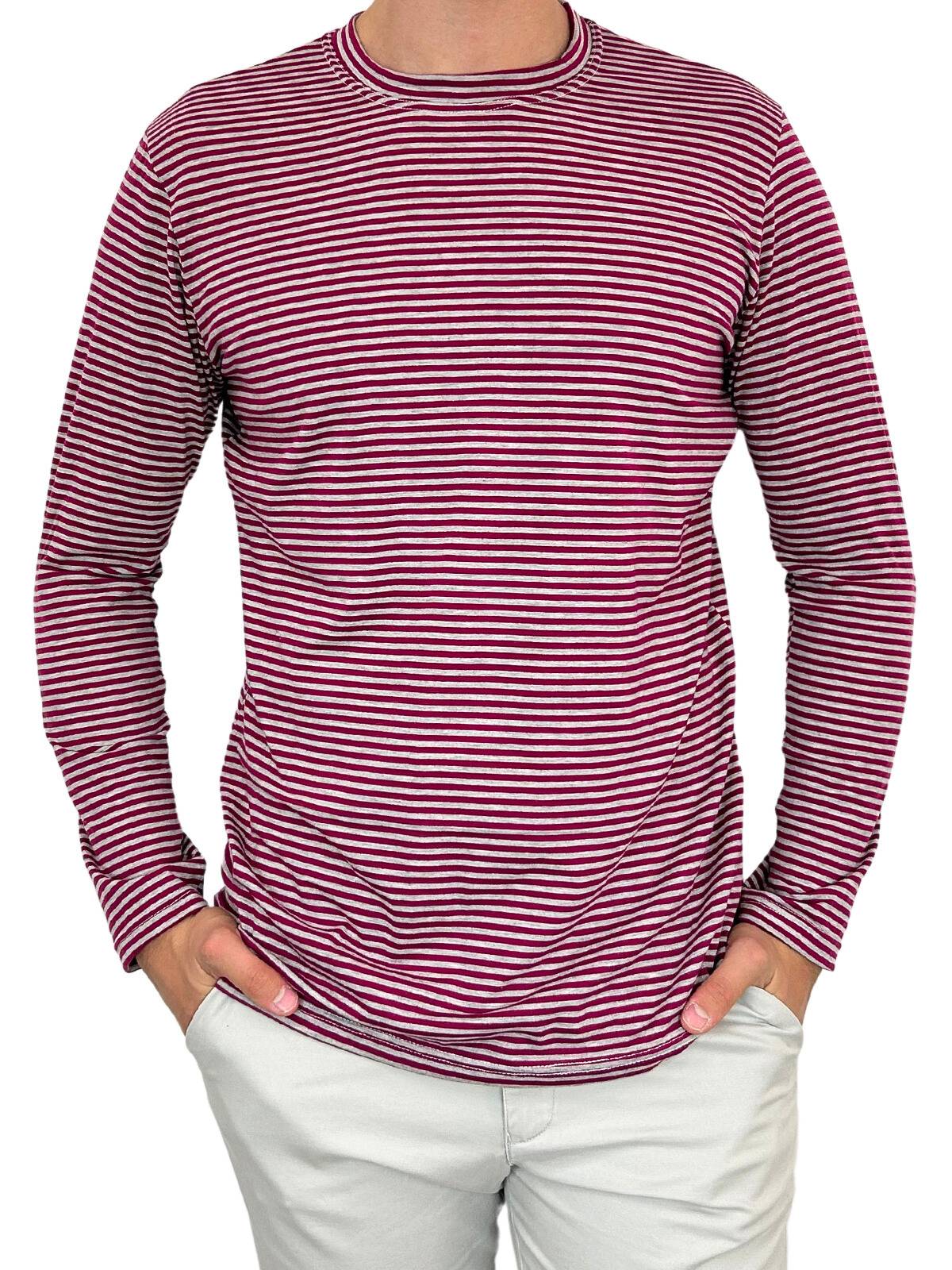 Bermuda Stripe Cotton L/S Tee - Maroon