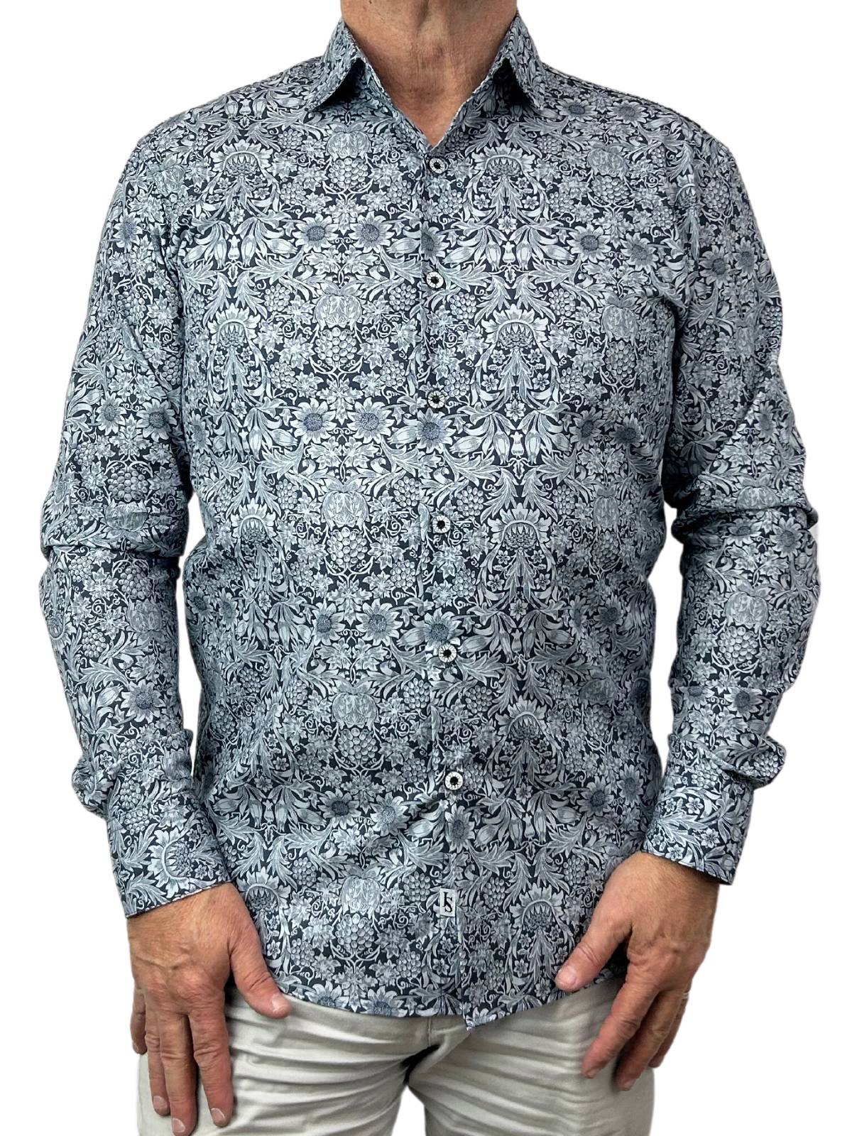 Berry Floral Cotton L/S Big Mens Shirt - Grey