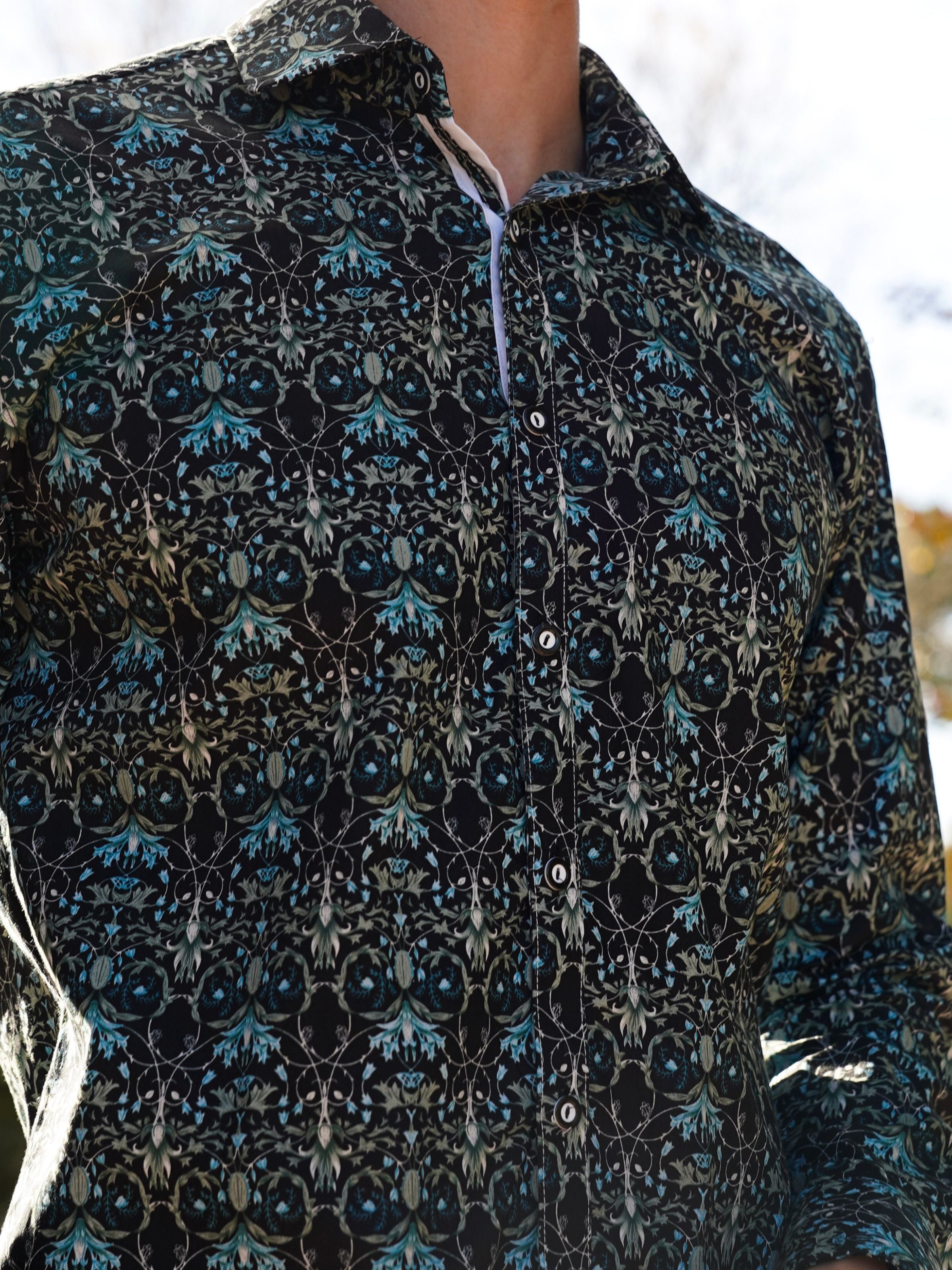 Blackthorn Abstract Cotton L/S Big Mens Shirt - Black