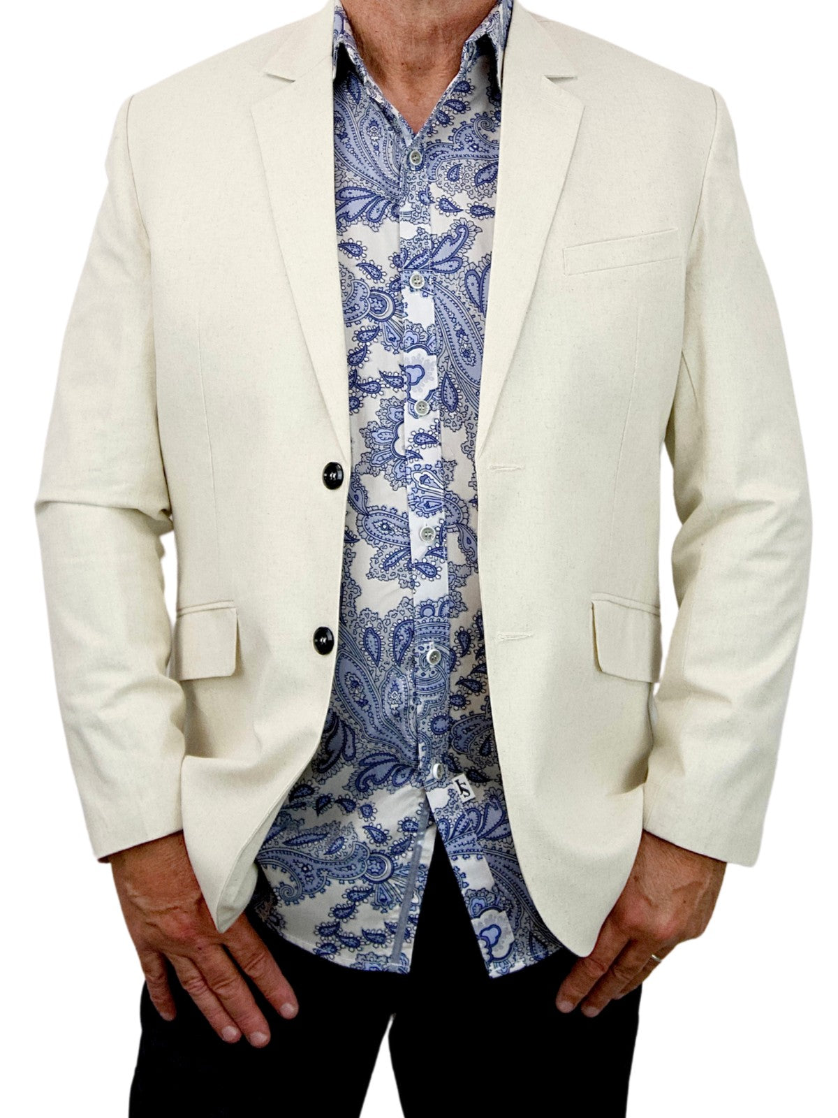 Blue Bone Paisley Cotton L/S Big Mens Shirt - White/Blue