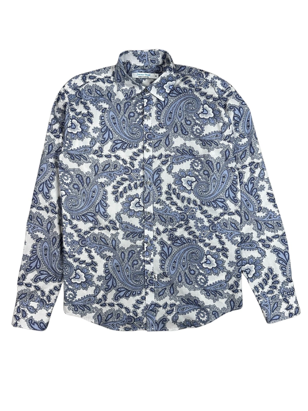Blue Bone Paisley Cotton L/S Big Mens Shirt - White/Blue