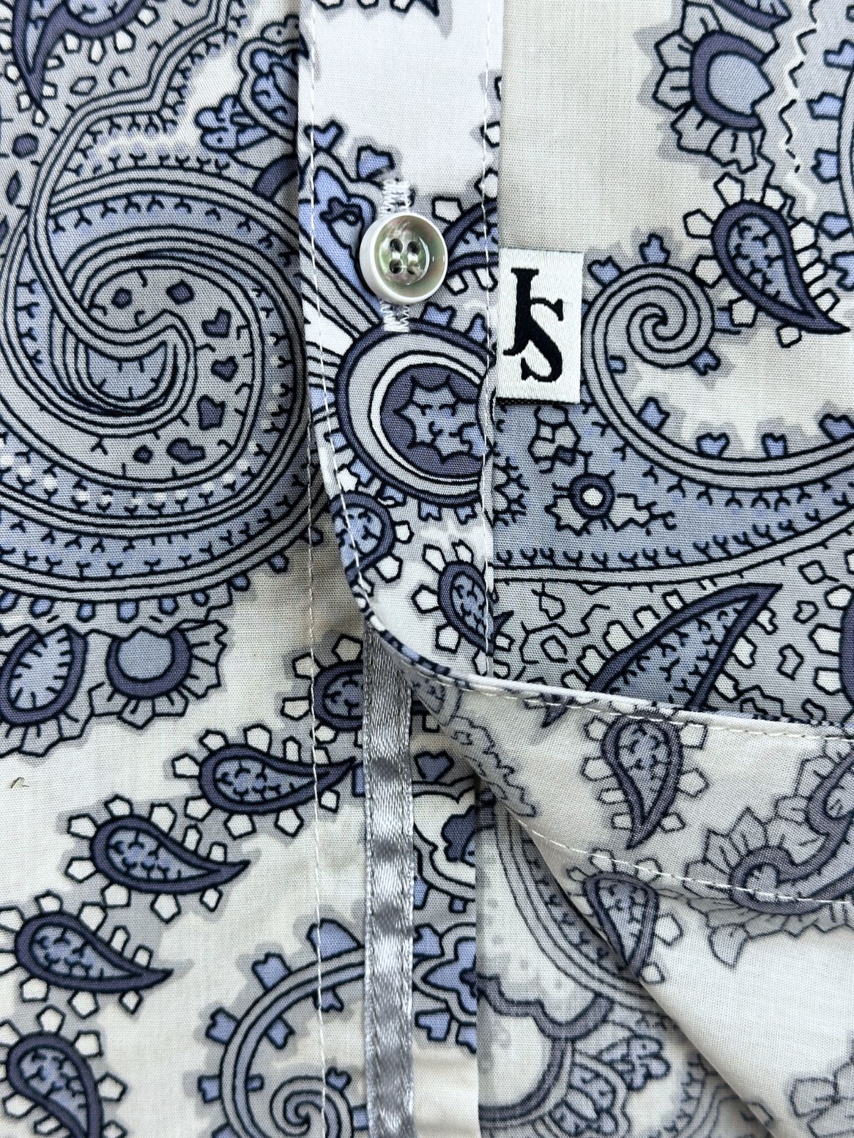 Blue Bone Paisley Cotton L/S Big Mens Shirt - White/Blue