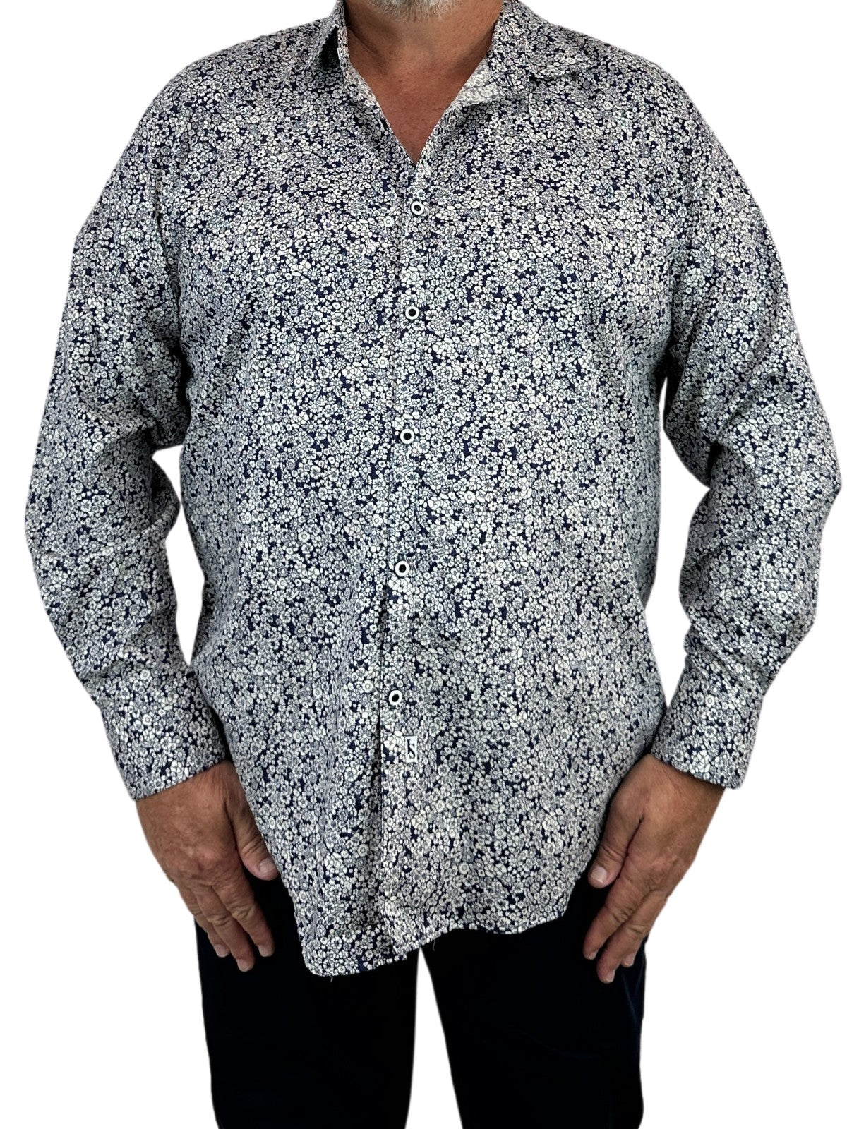 Boston Floral Cotton L/S Big Mens Shirt – Blue