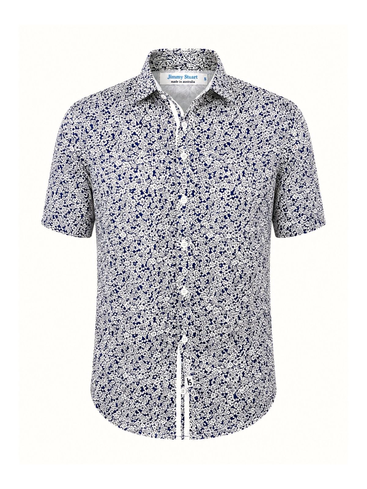 Boston Floral Cotton S/S Big Mens Shirt - Navy