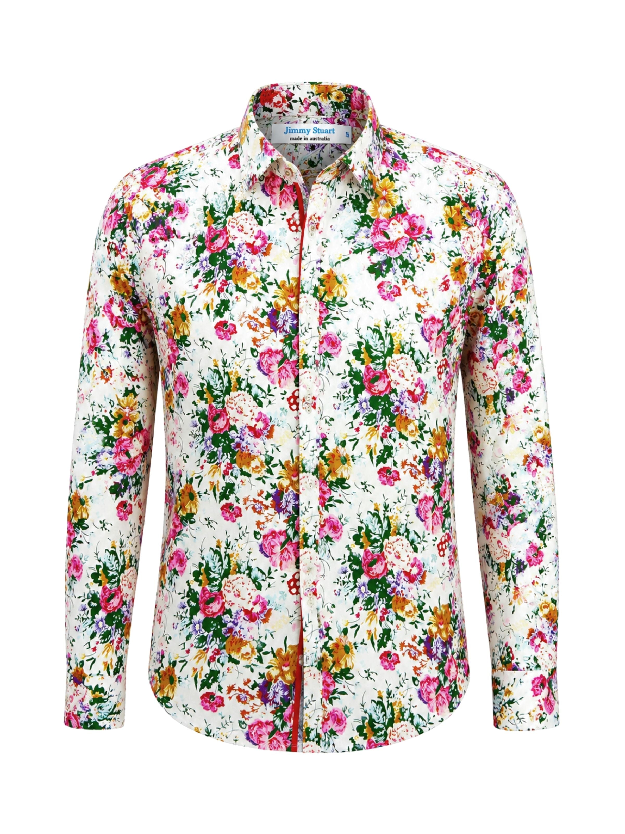 Bouquet Floral Cotton L/S Shirt - Pink/White