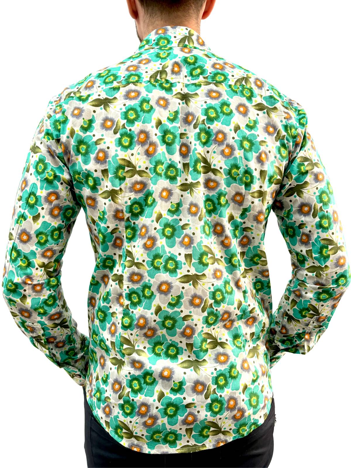 Whisper Floral Cotton L/S Big Mens Shirt - Green