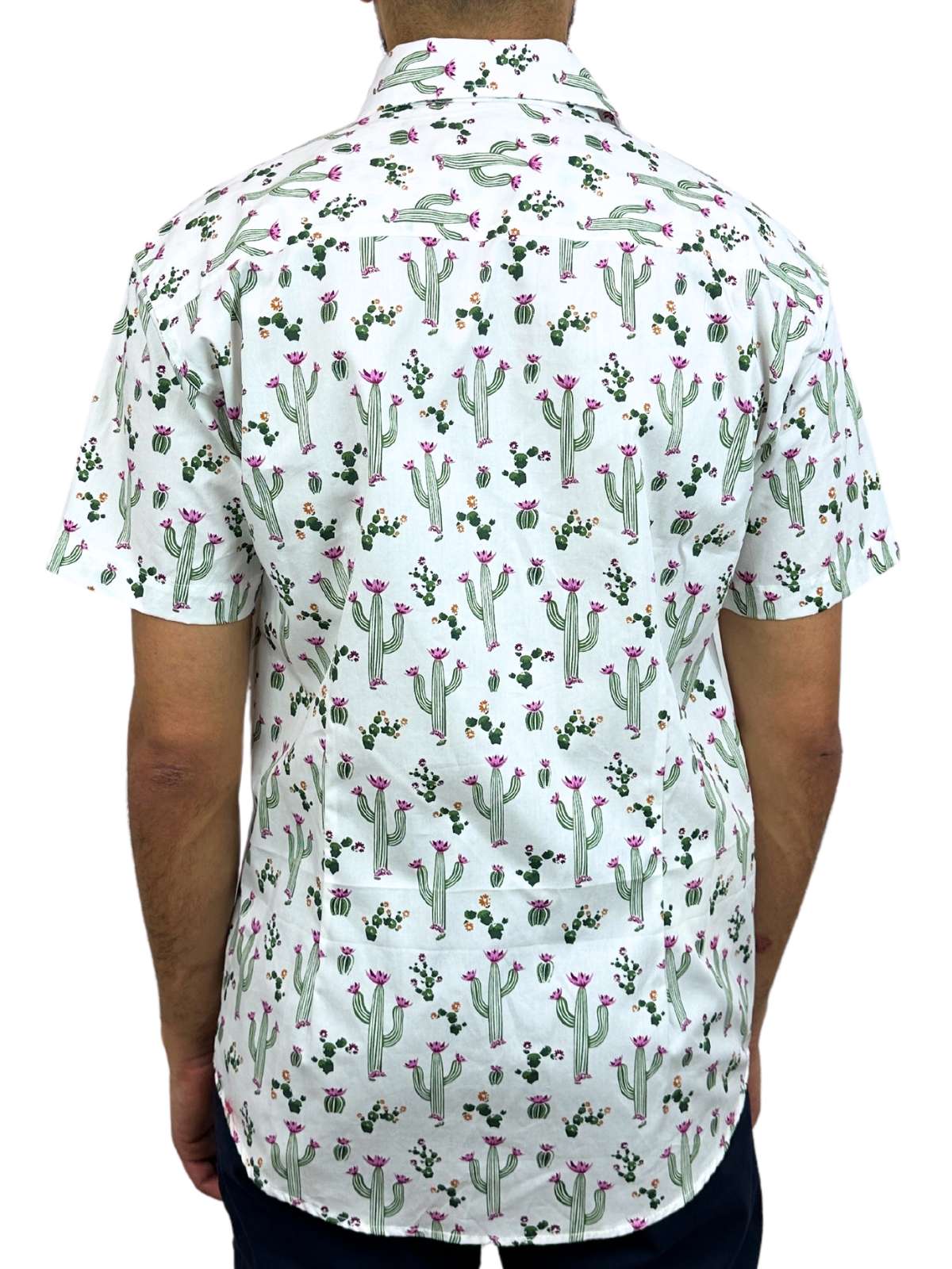 Cactus Abstract Cotton S/S Big Mens Shirt - Green/White