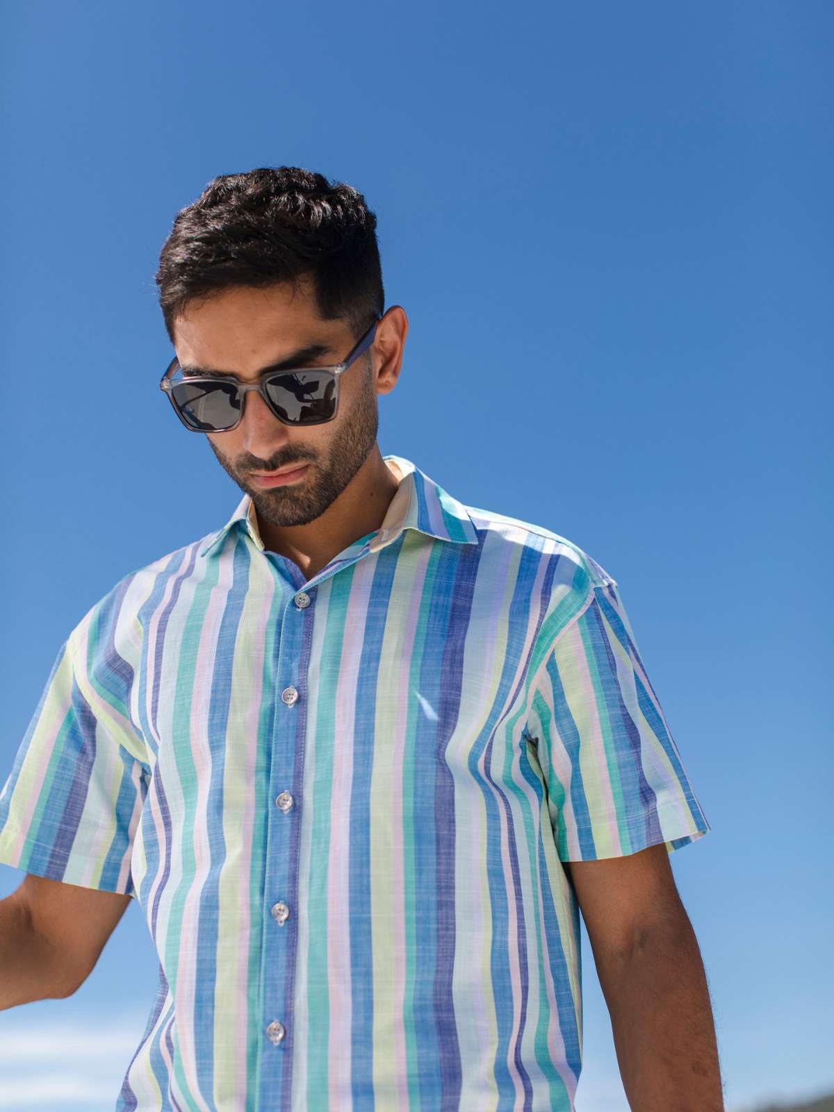 Candy Stripe Cotton S/S Big Mens Shirt - Blue/Pink