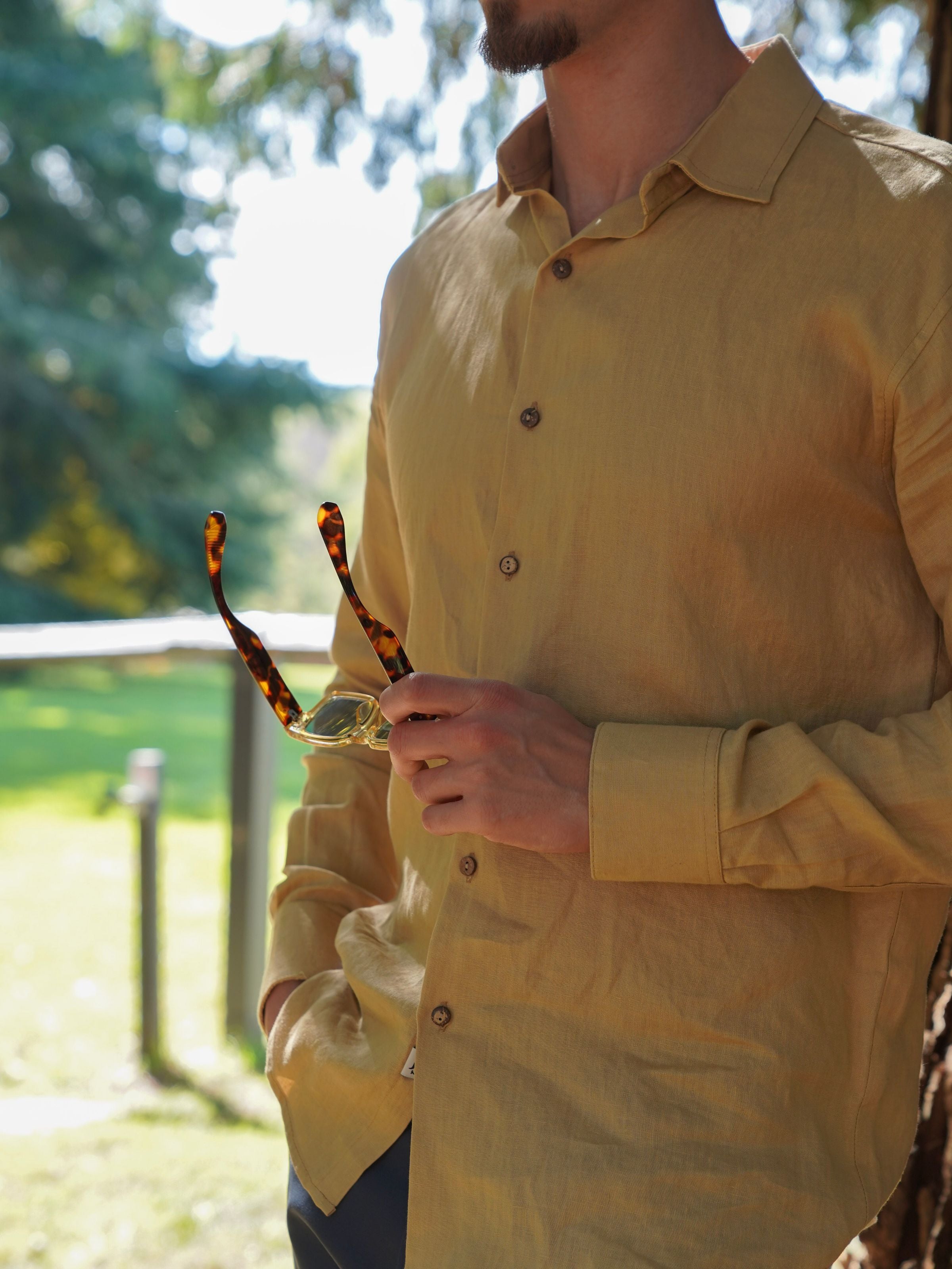 Byron Bay Caramel Linen L/S Shirt