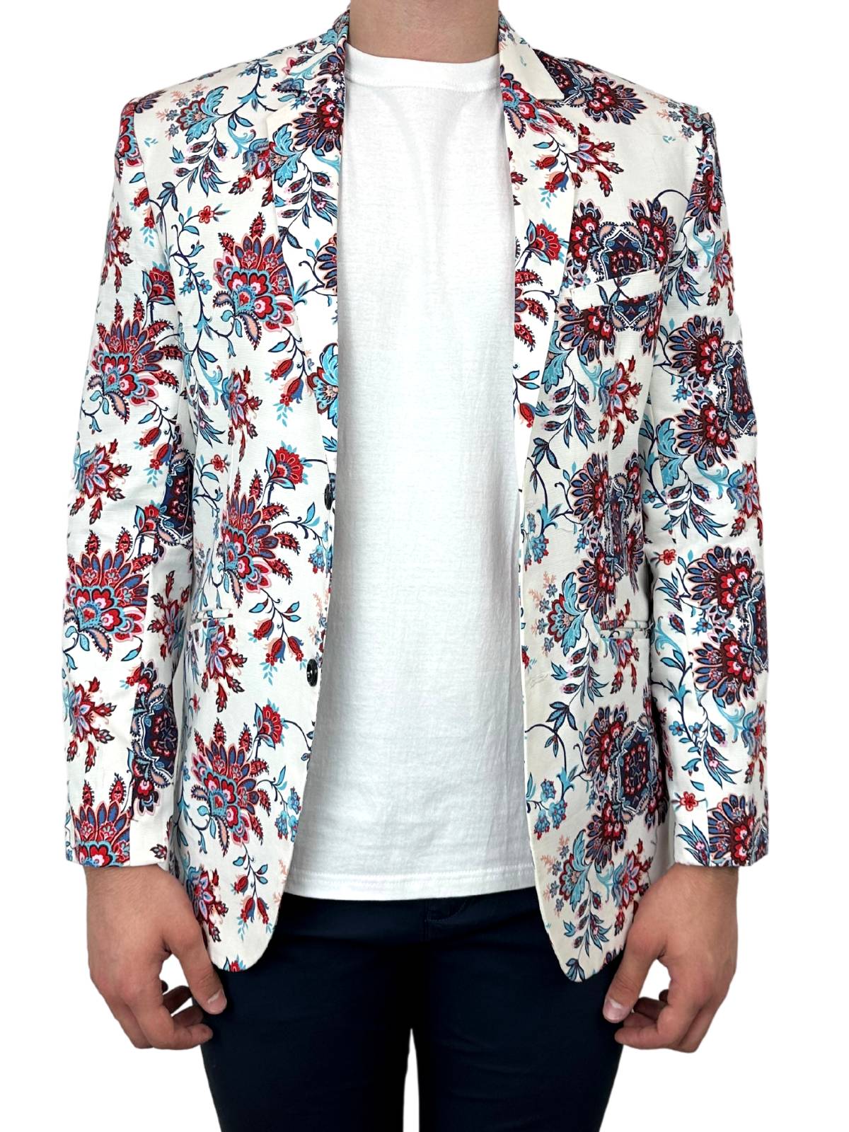 Corfu Floral Jacket - Red/Blue