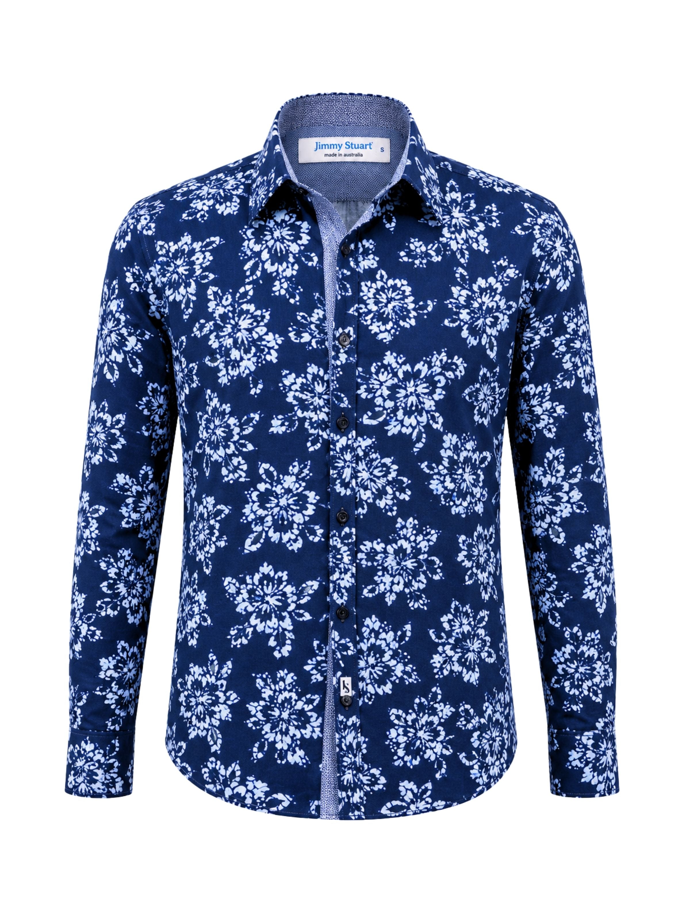 Cosmo Abstract Cotton L/S Big Mens Shirt - Blue