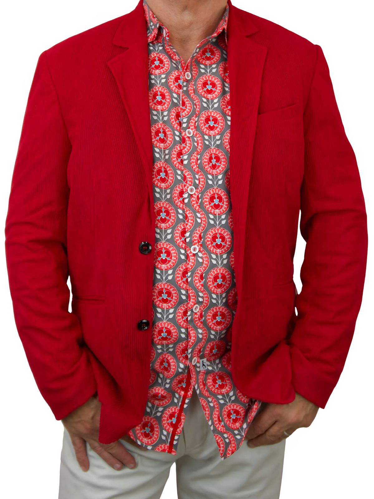 Dahlia Geometric Cotton L/S Big Mens Shirt - Red